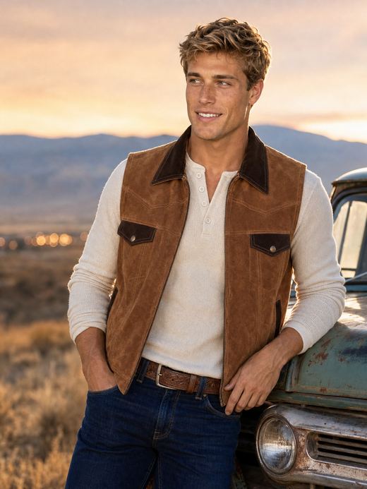 Cafe Brown Western Vest by Scully, in the wild