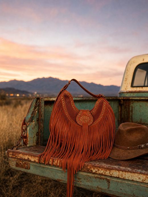 Handbag Leather Fringe And Studded Handbag by Scully, in the wild