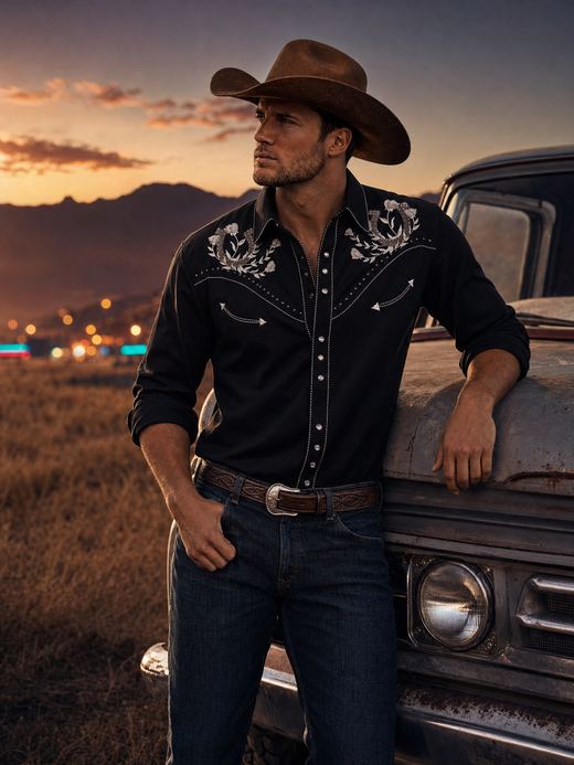 Black Snap Front Shirt by Scully, in the wild