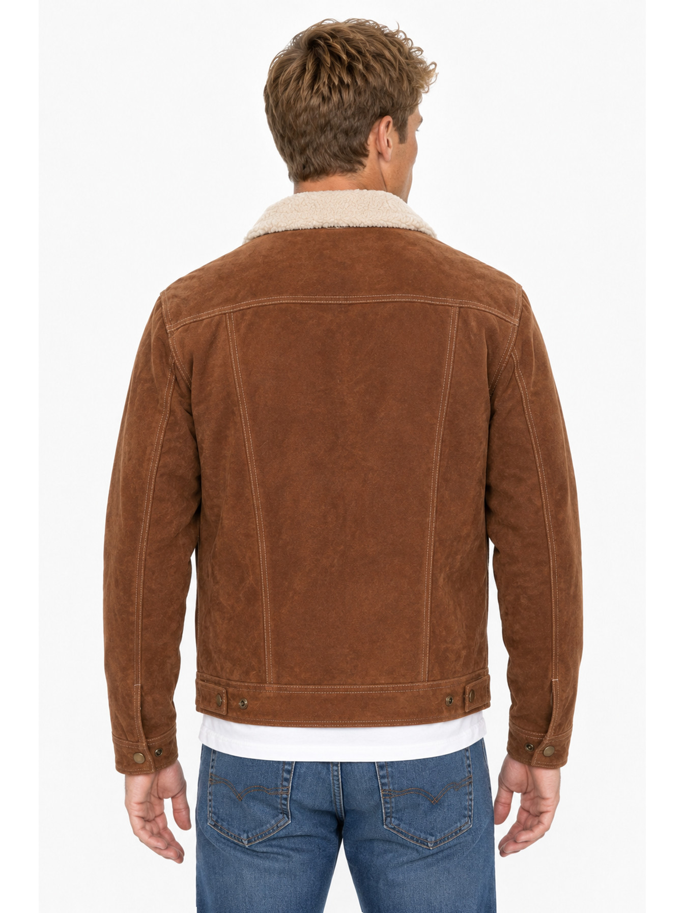 Cafe Brown Heritage Sueded Leather Jacket by Scully, back view
