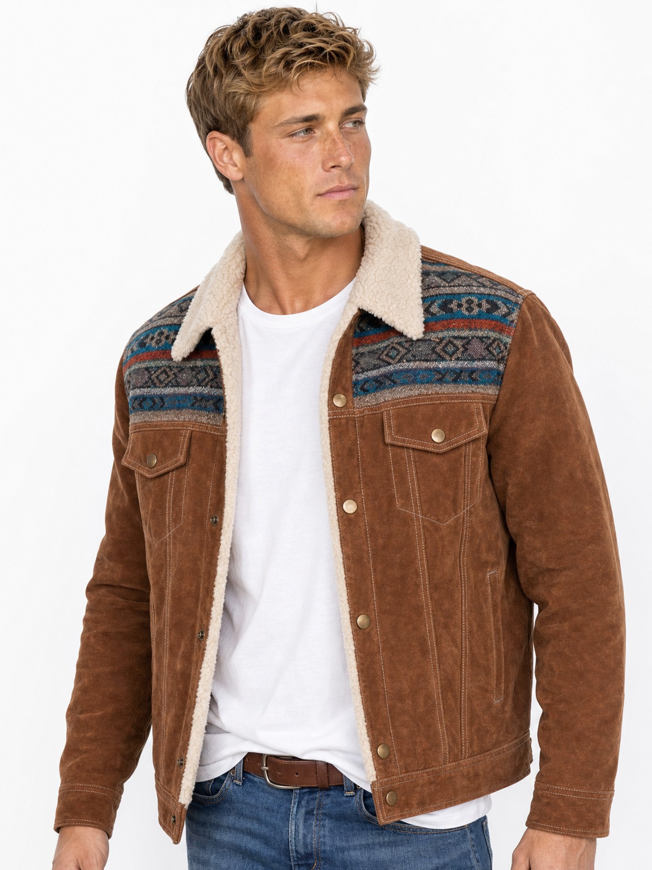 Shearling-Collar Heritage Leather Jacket, Cafe Brown