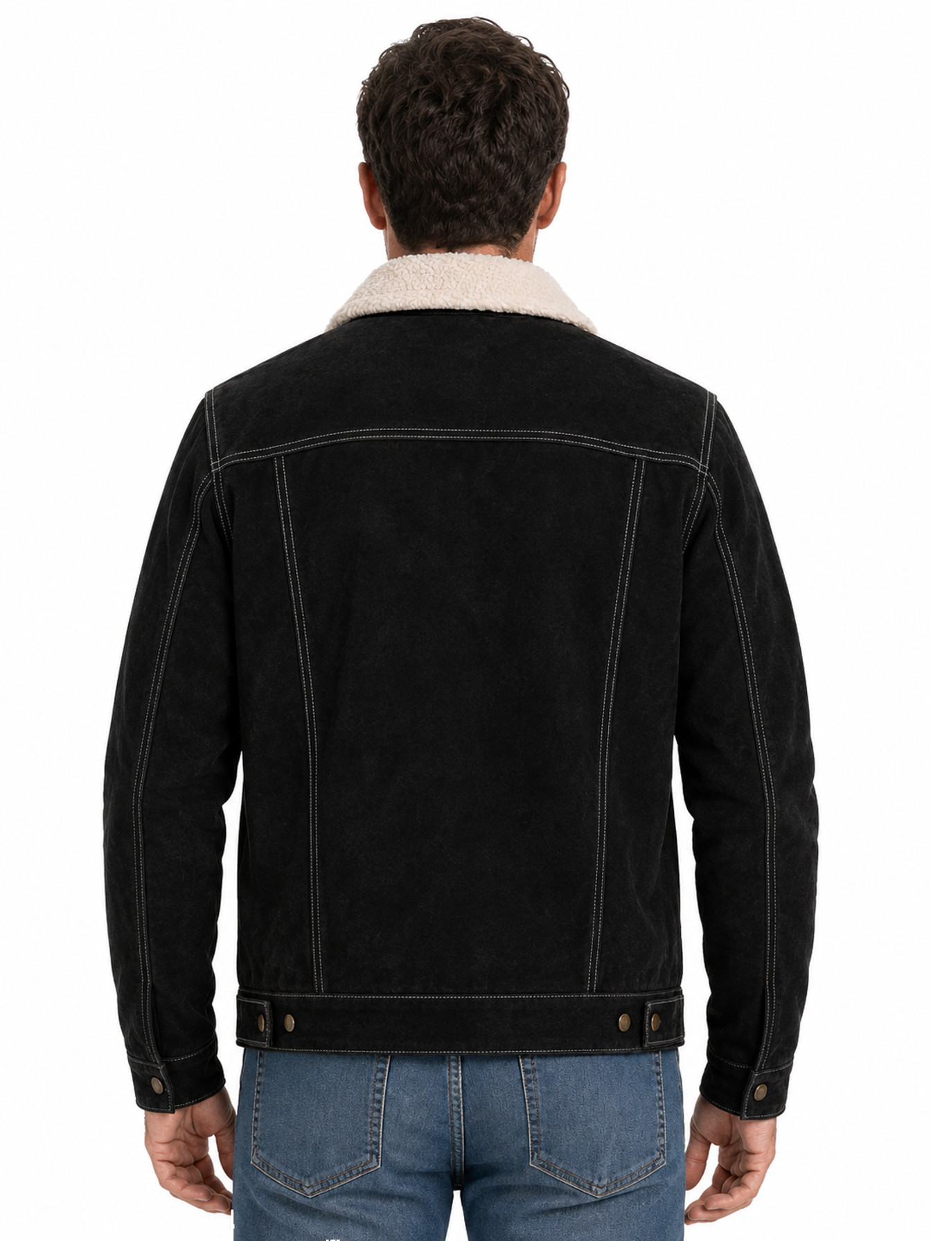 Black Heritage Sueded Leather Jacket by Scully, back view