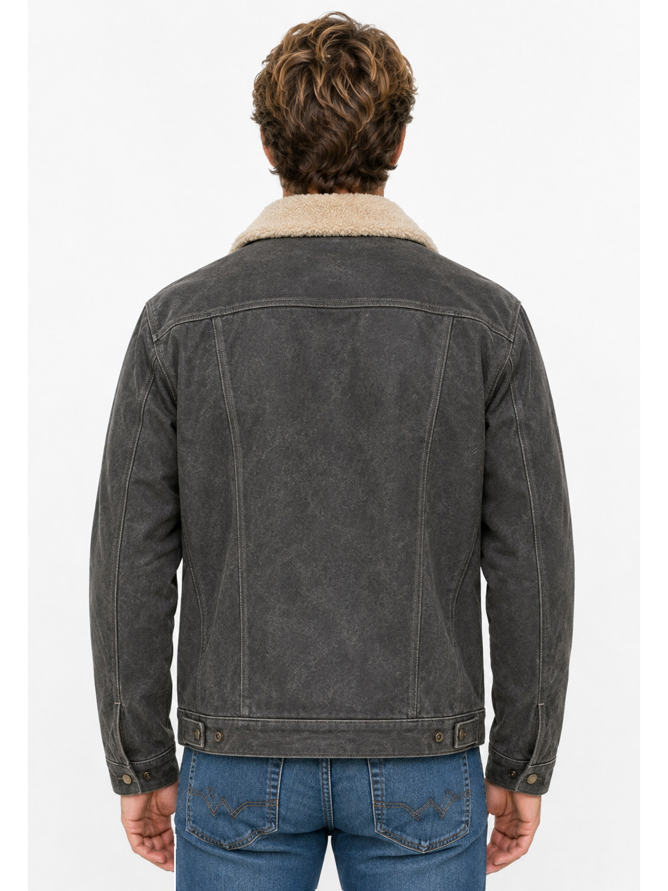 Grey Heritage Sueded Leather Jacket by Scully, back view