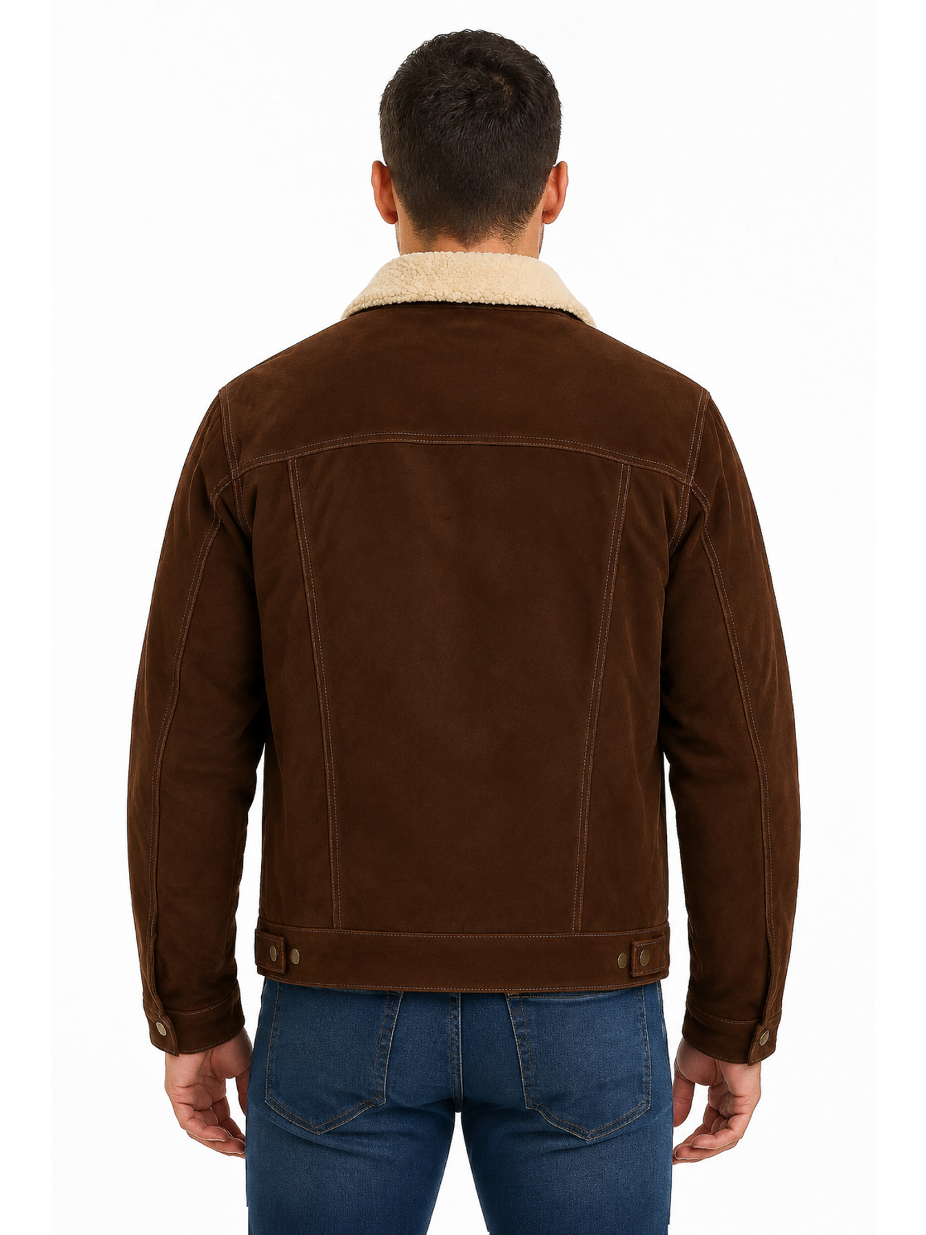 Chocolate Heritage Sueded Leather Jacket by Scully, back view