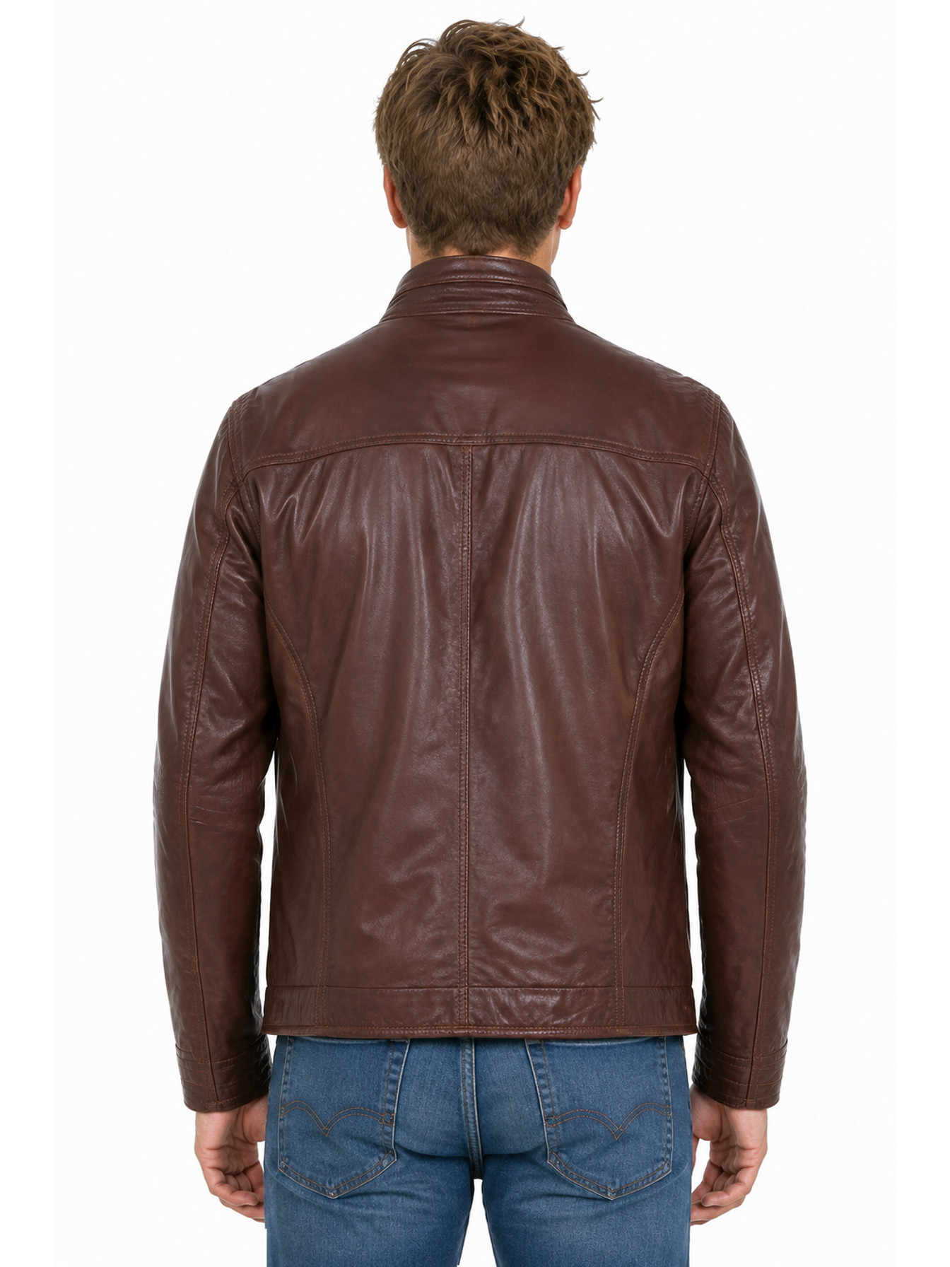 Antique Brown Leather Jacket with Zip Out Quilted Collar by Scully, back view