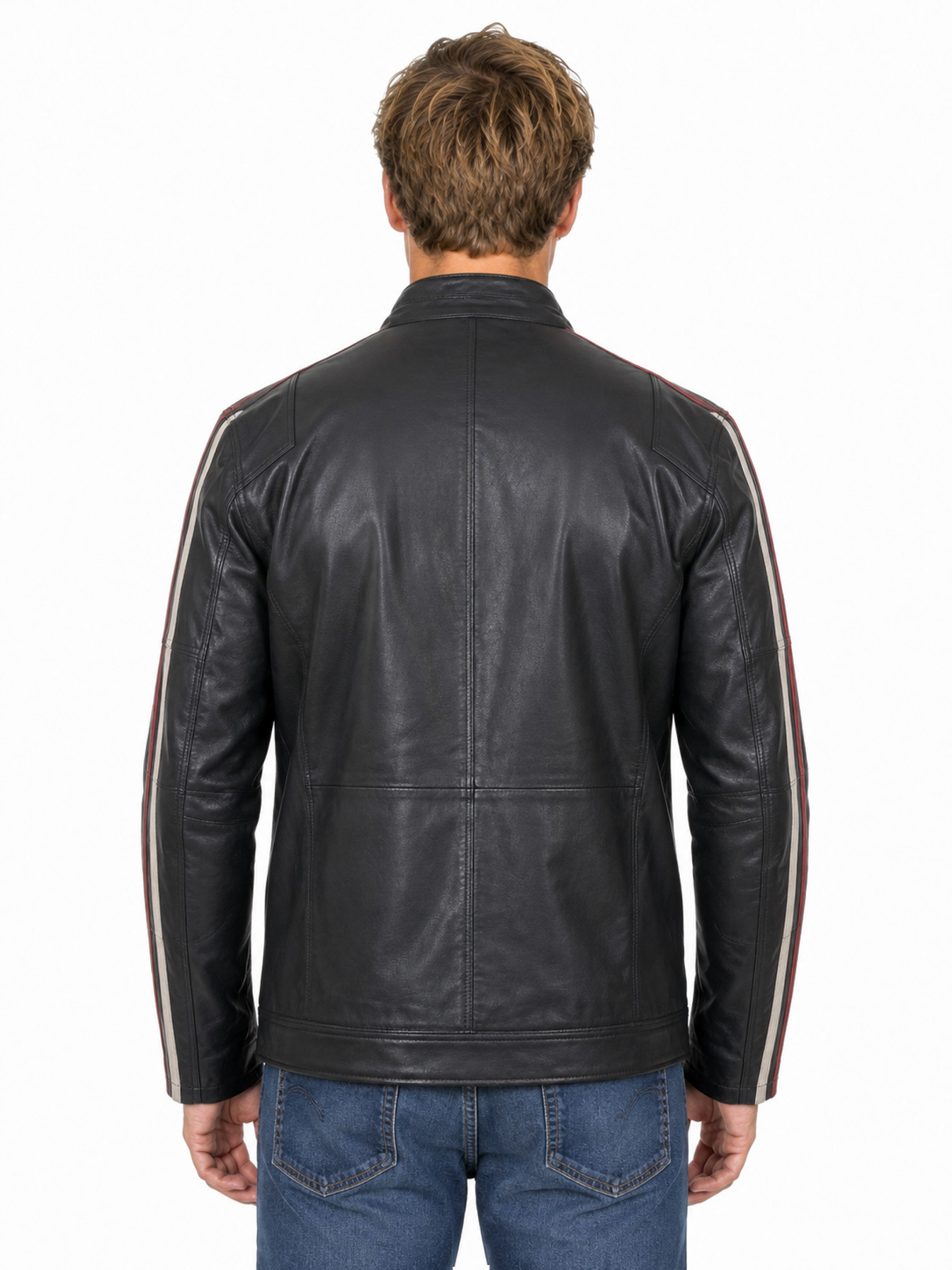 Black Lamb Striped Racing Jacket by Scully, back view
