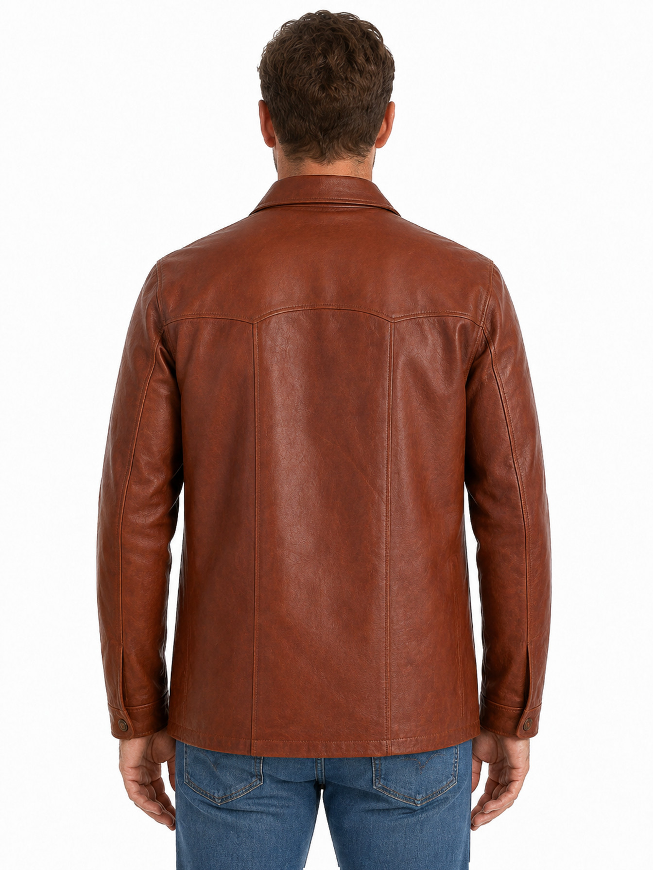 Cognac Contemporary Western-Inspired Shirt Jacket by Scully, back view