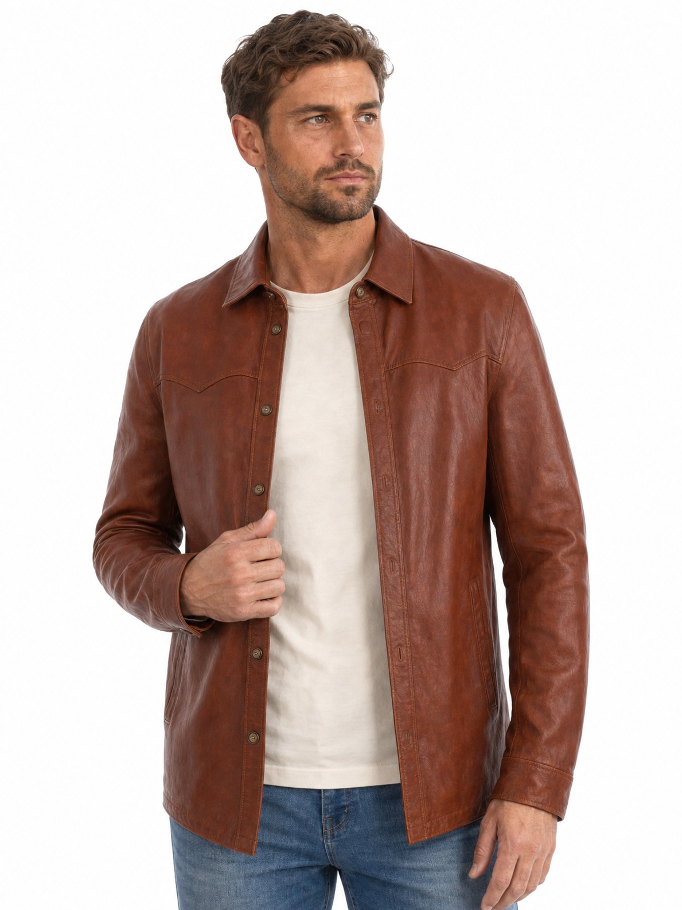 Western Shirt Jacket, Cognac