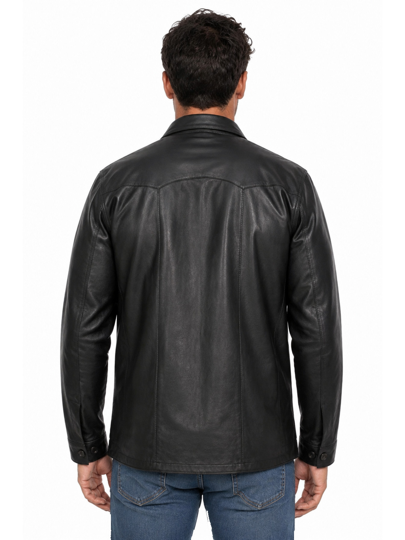 Black Contemporary Western-Inspired Shirt Jacket by Scully, back view