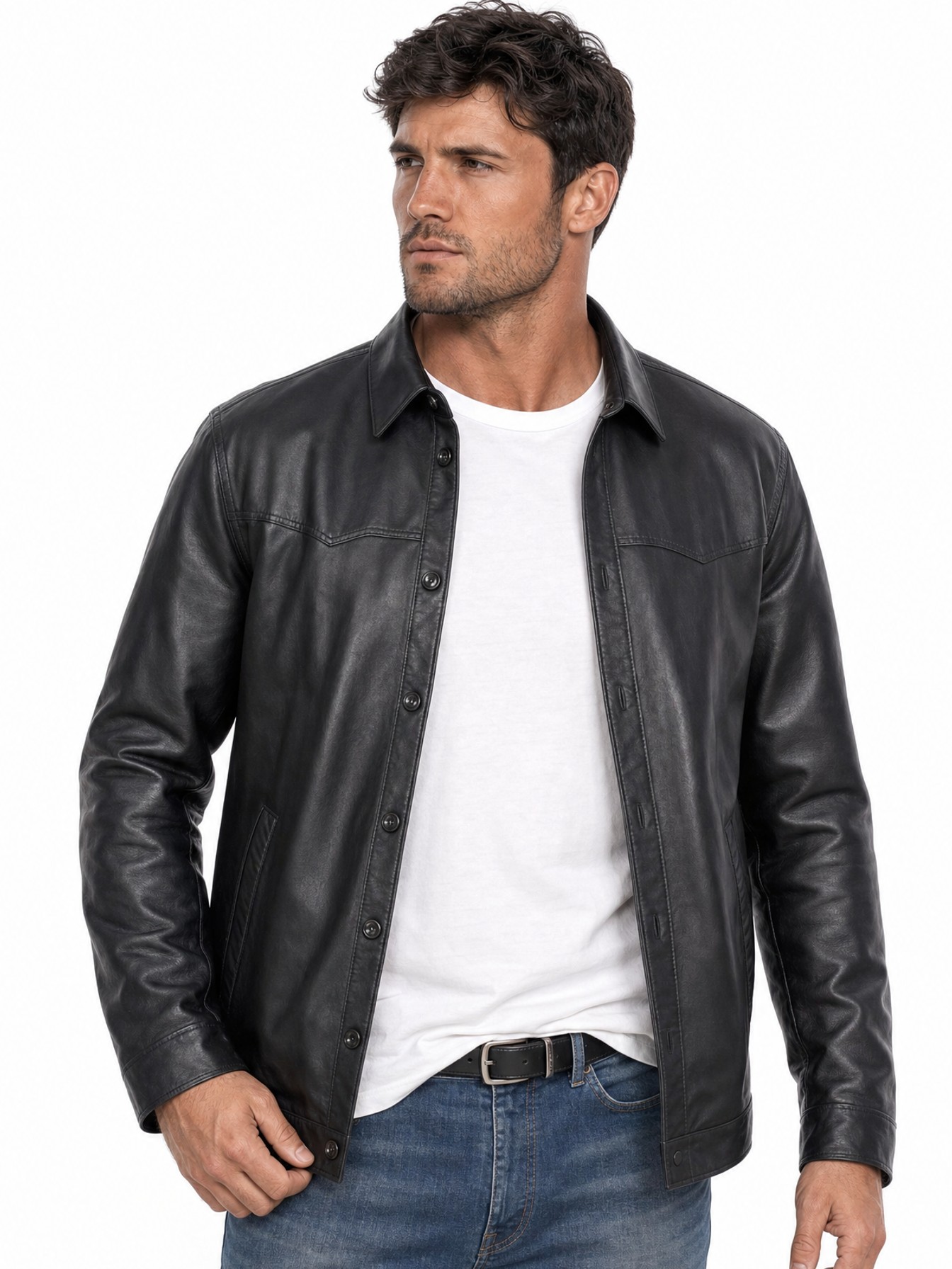 Contemporary Western-Inspired Shirt Jacket, Black