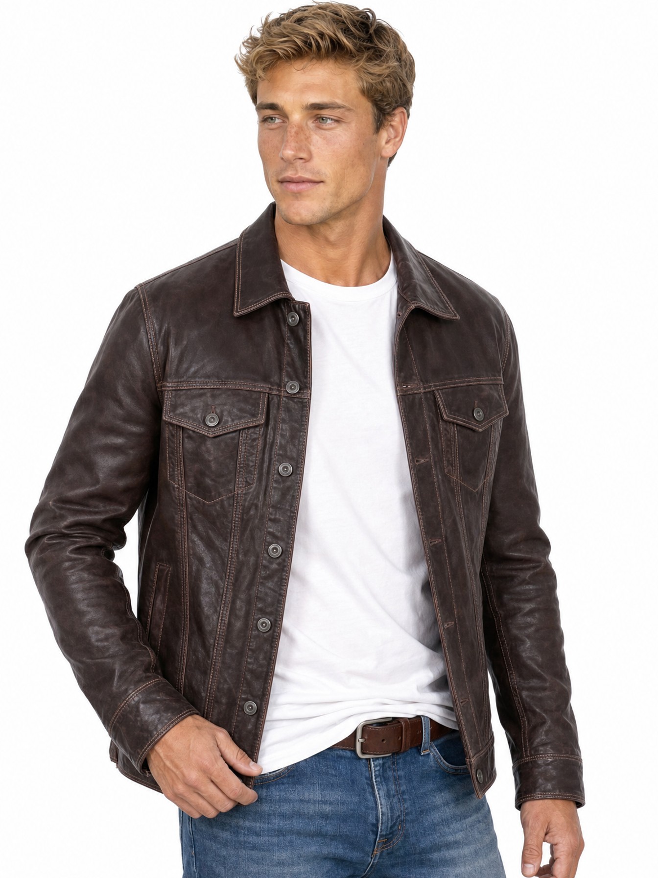 Leather Jean Jacket, Chocolate