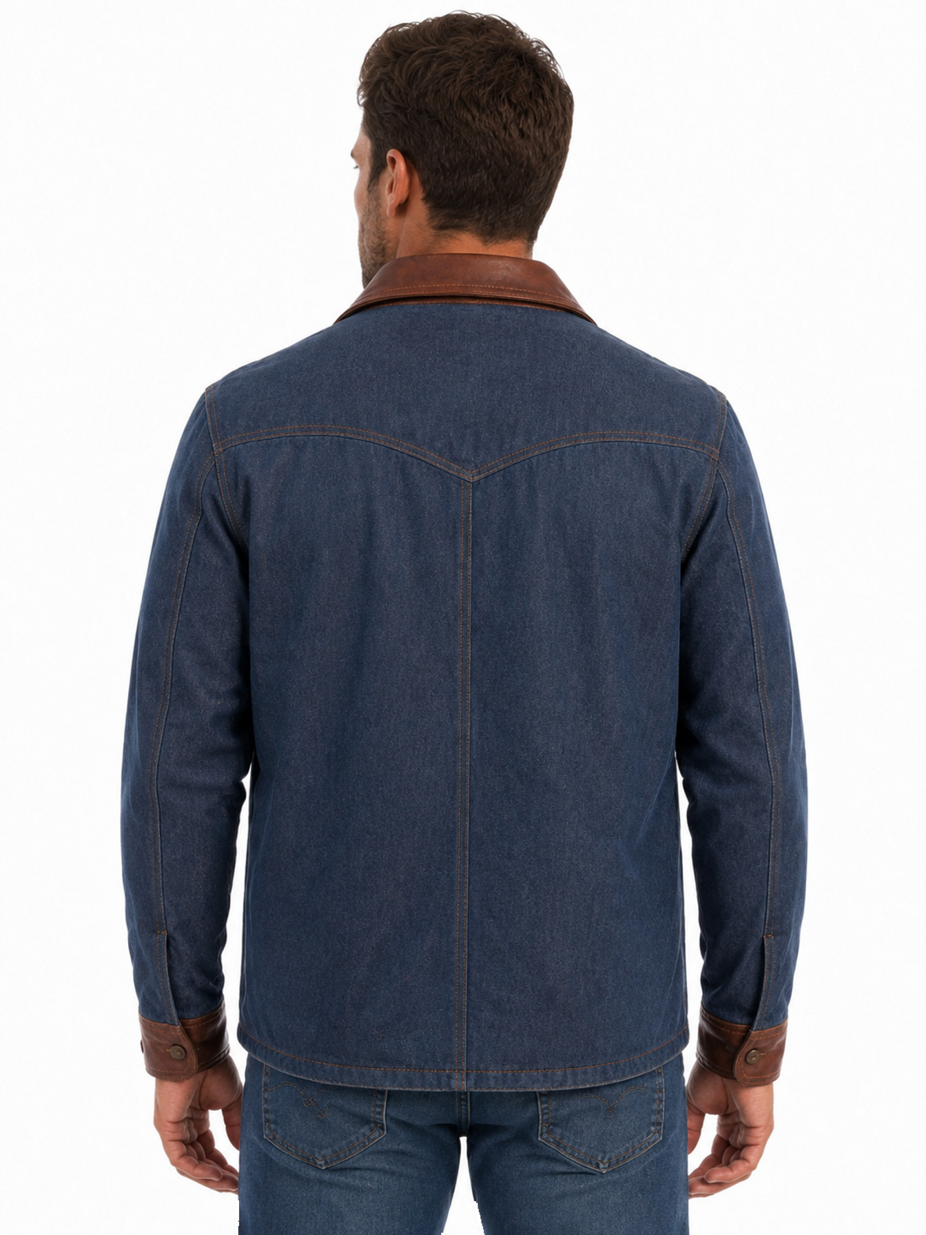 Denim Denim And Leather Trim Jacket by Scully, back view