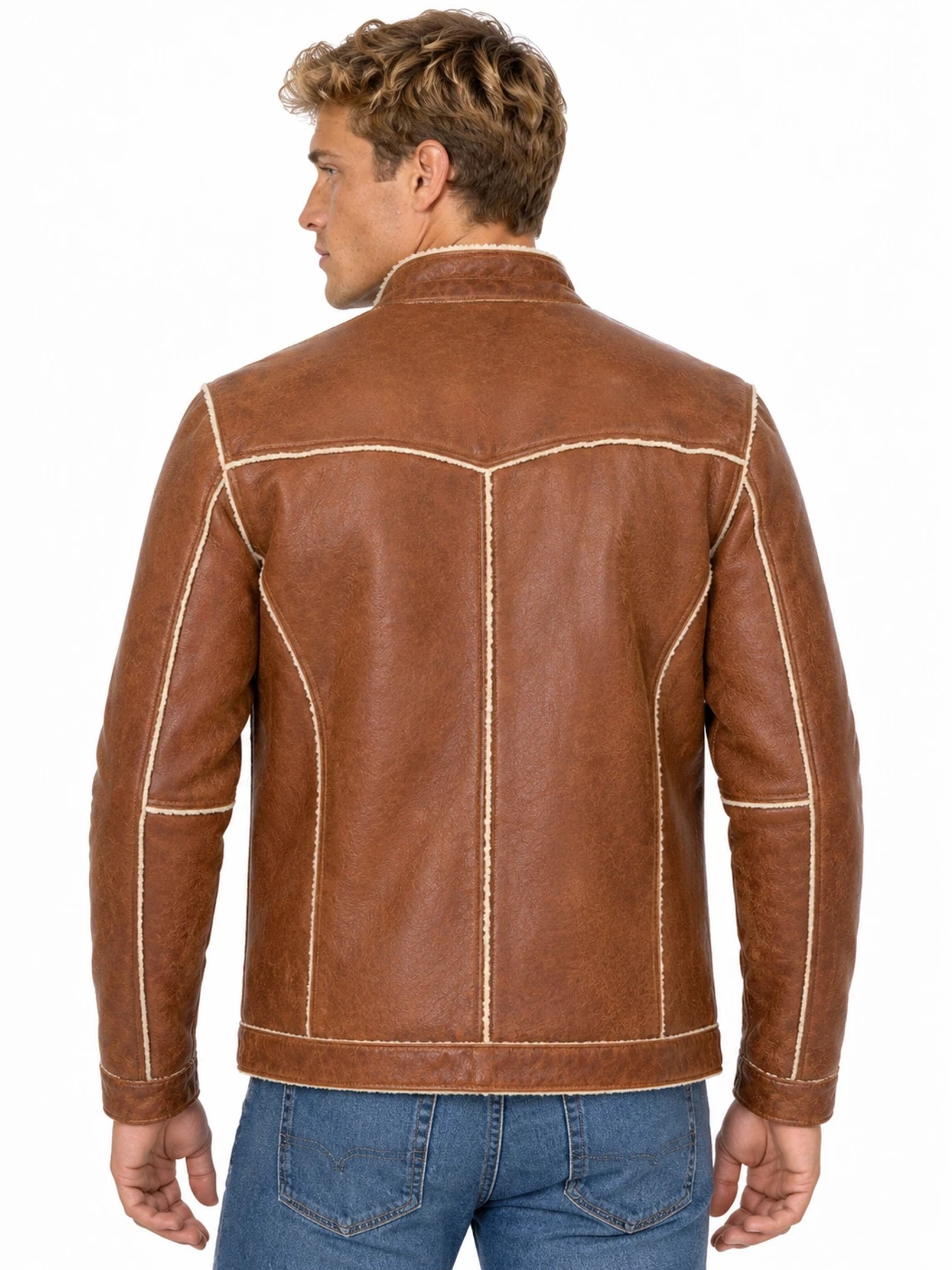 Cognac Leather Jacket by Scully, back view
