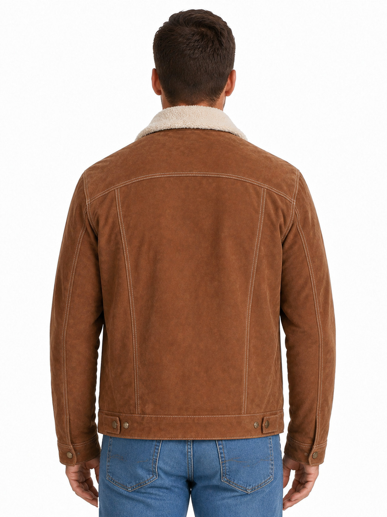 Cafe Brown Boar Suede Jean Jacket by Scully, back view