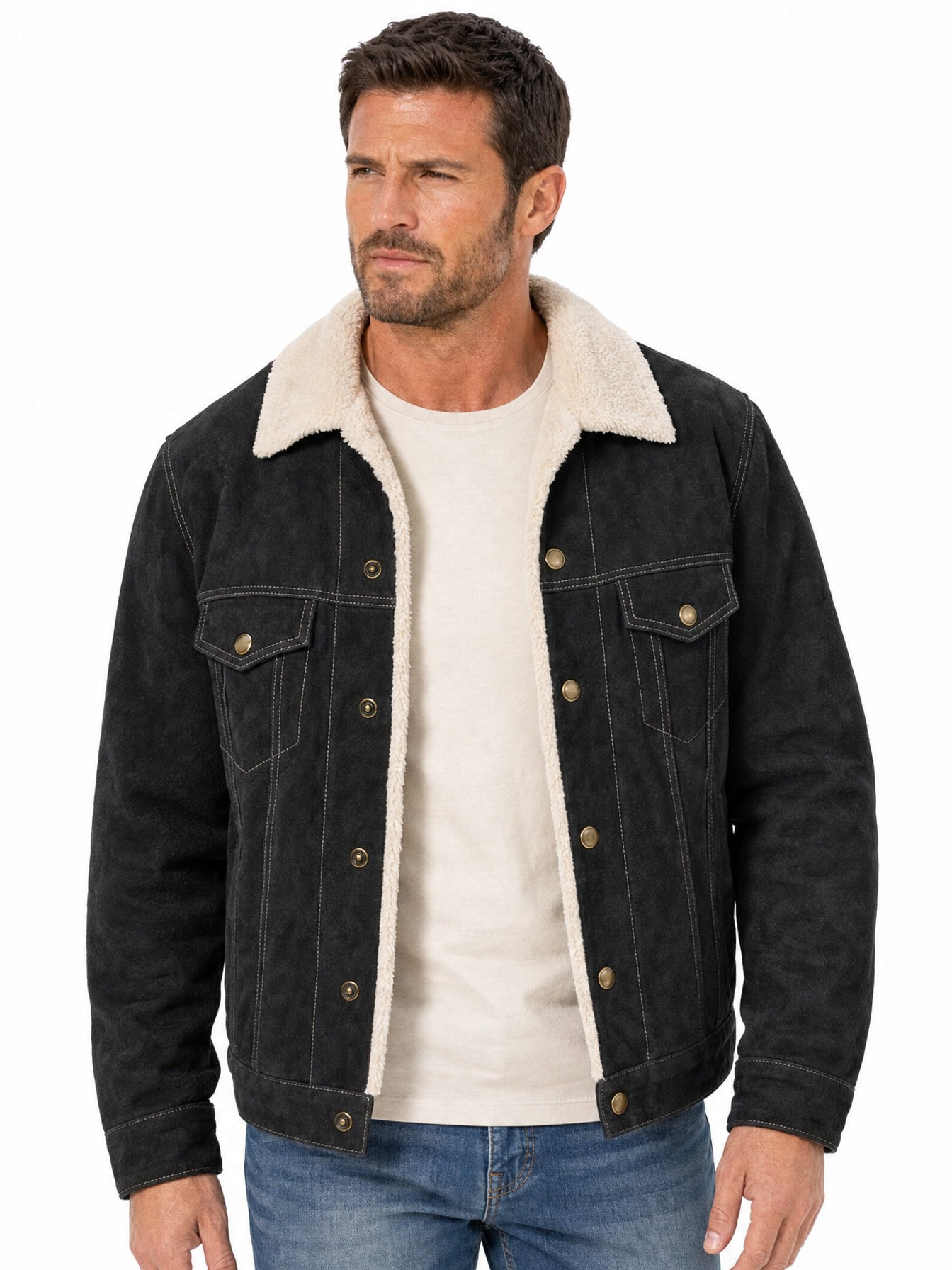 Boar Suede Jean Jacket, Black
