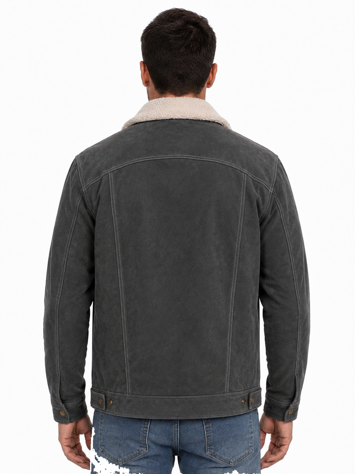 Grey Boar Suede Jean Jacket by Scully, back view
