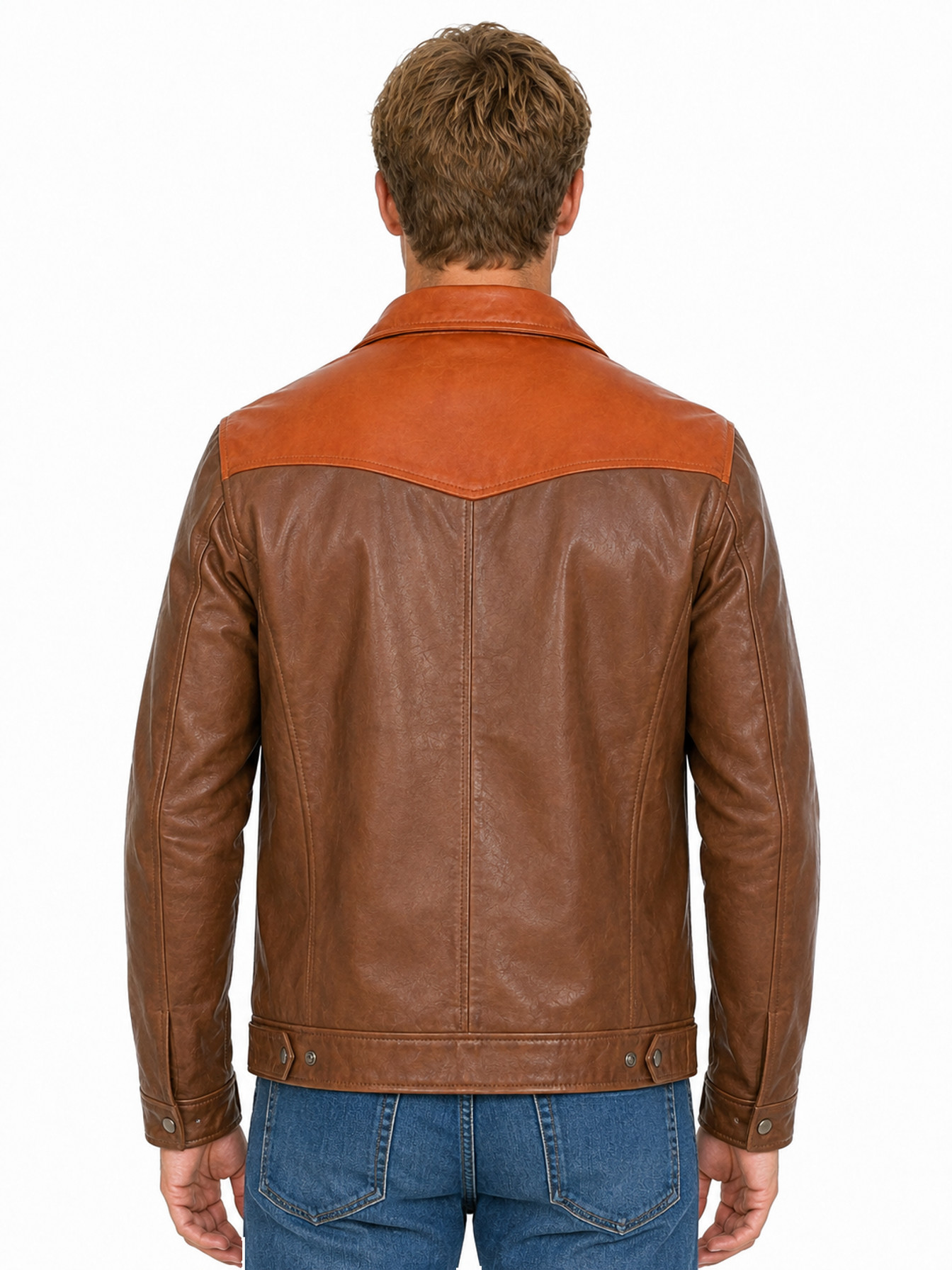 Saddle Tan Contrast Leather Jacket by Scully, back view