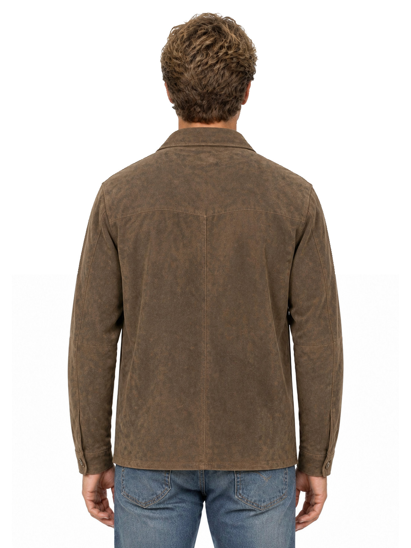 Brown Distressed Taupe Suede Shirt Jacket by Scully, back view