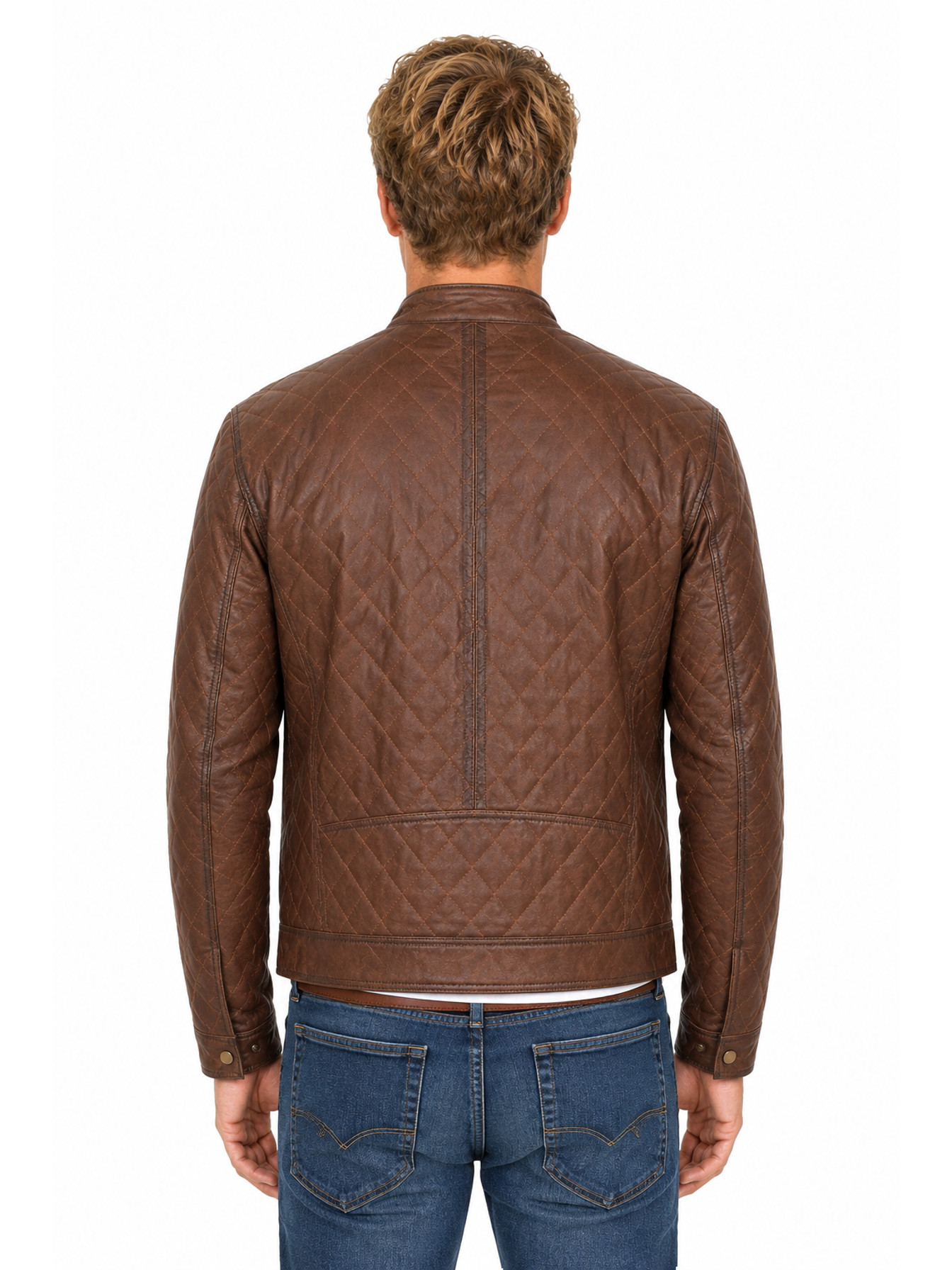 Vintage Brown Diamond Quilted Leather Jacket by Scully, back view