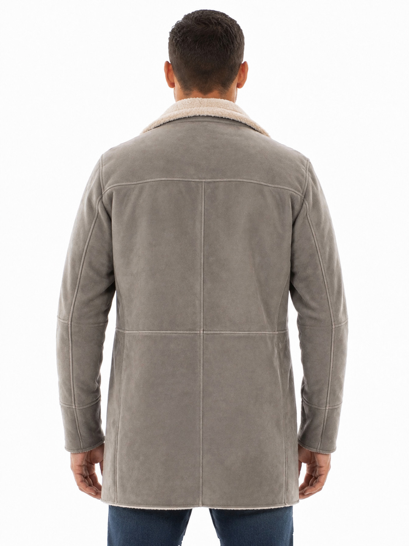 Light Grey Long Sherpa Lined Coat by Scully, back view