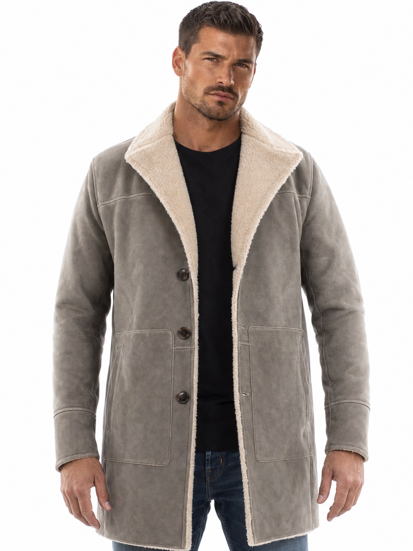Shearling Coat, Light Grey
