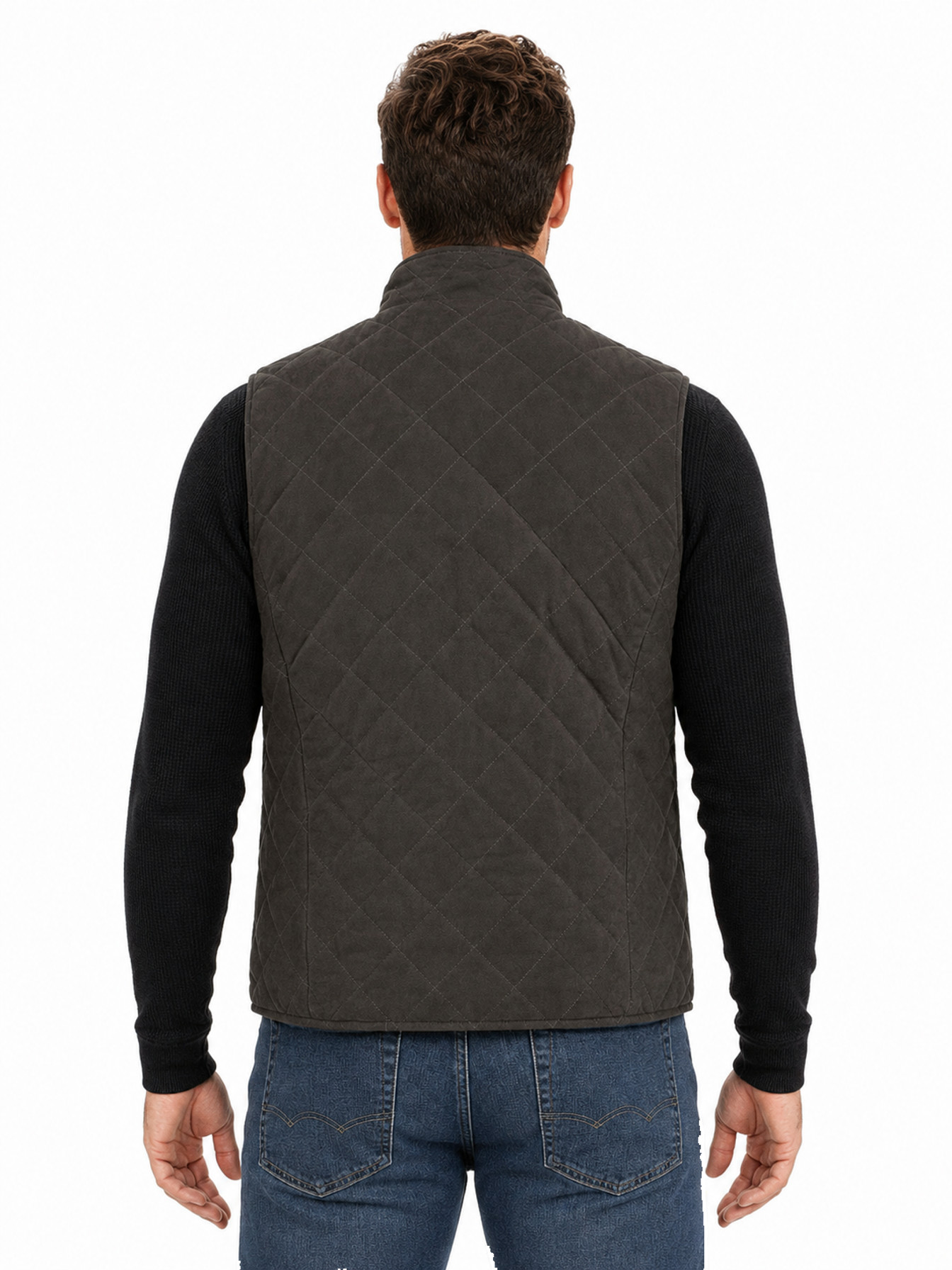Charcoal Quilted Leather Vest by Scully, back view