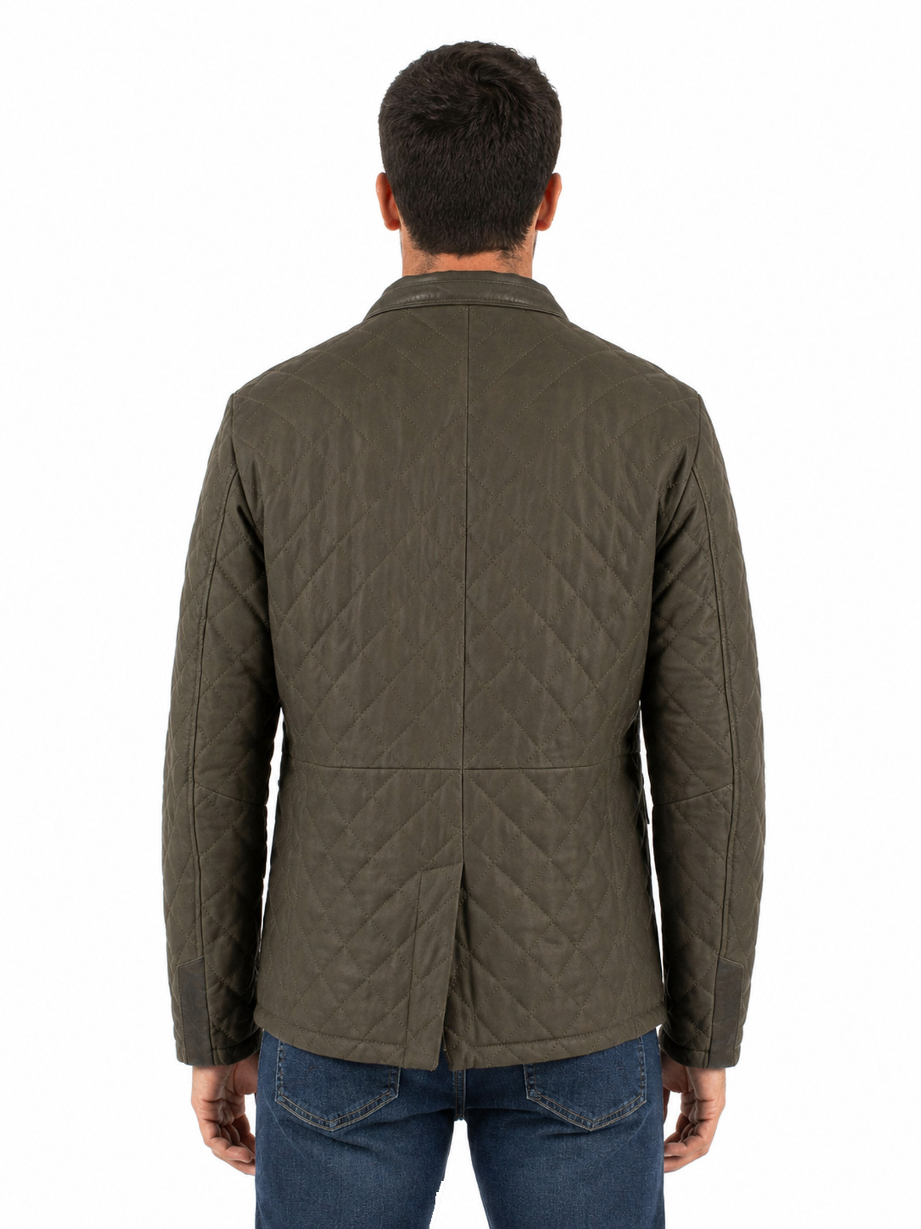 Olive Quilted Leather Jacket by Scully, back view
