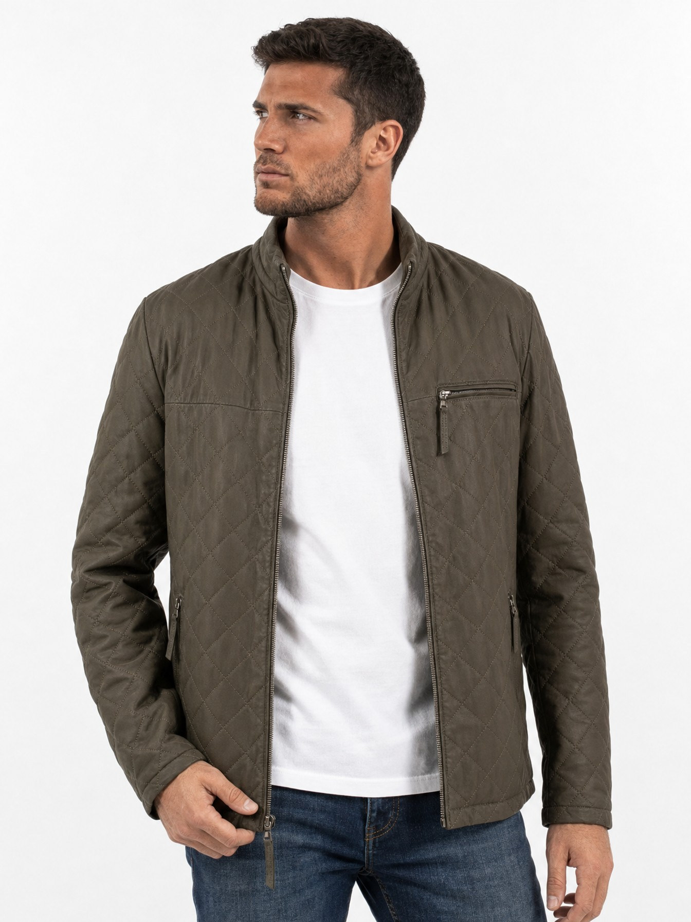 Quilted Leather Jacket, Olive