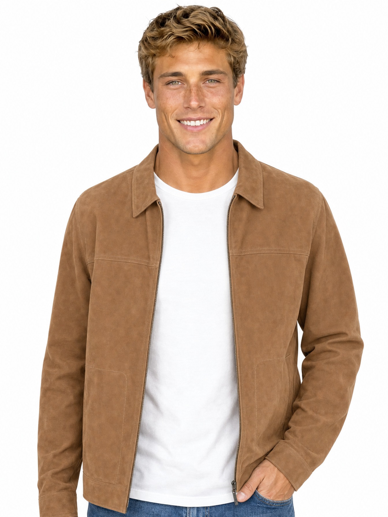 Reversible Brown Suede Jacket, Tan
