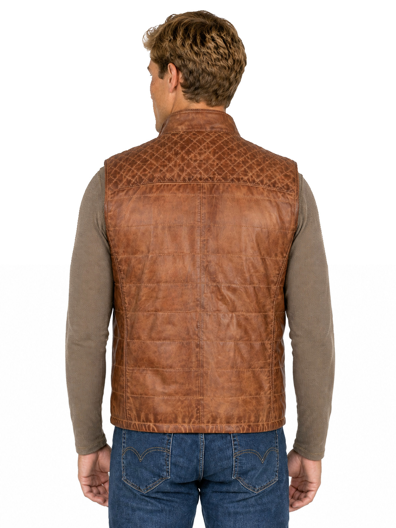 Saddle Tan Leather Quilted Yoke Vest by Scully, back view