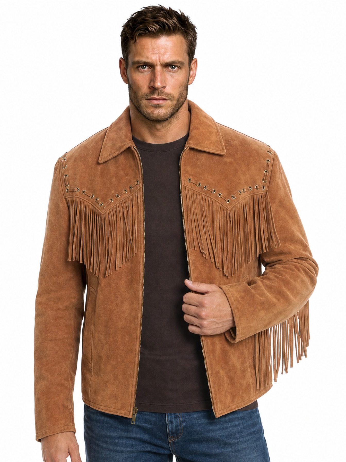 Boar Suede Fringe Jacket, Bourbon Boar Suede