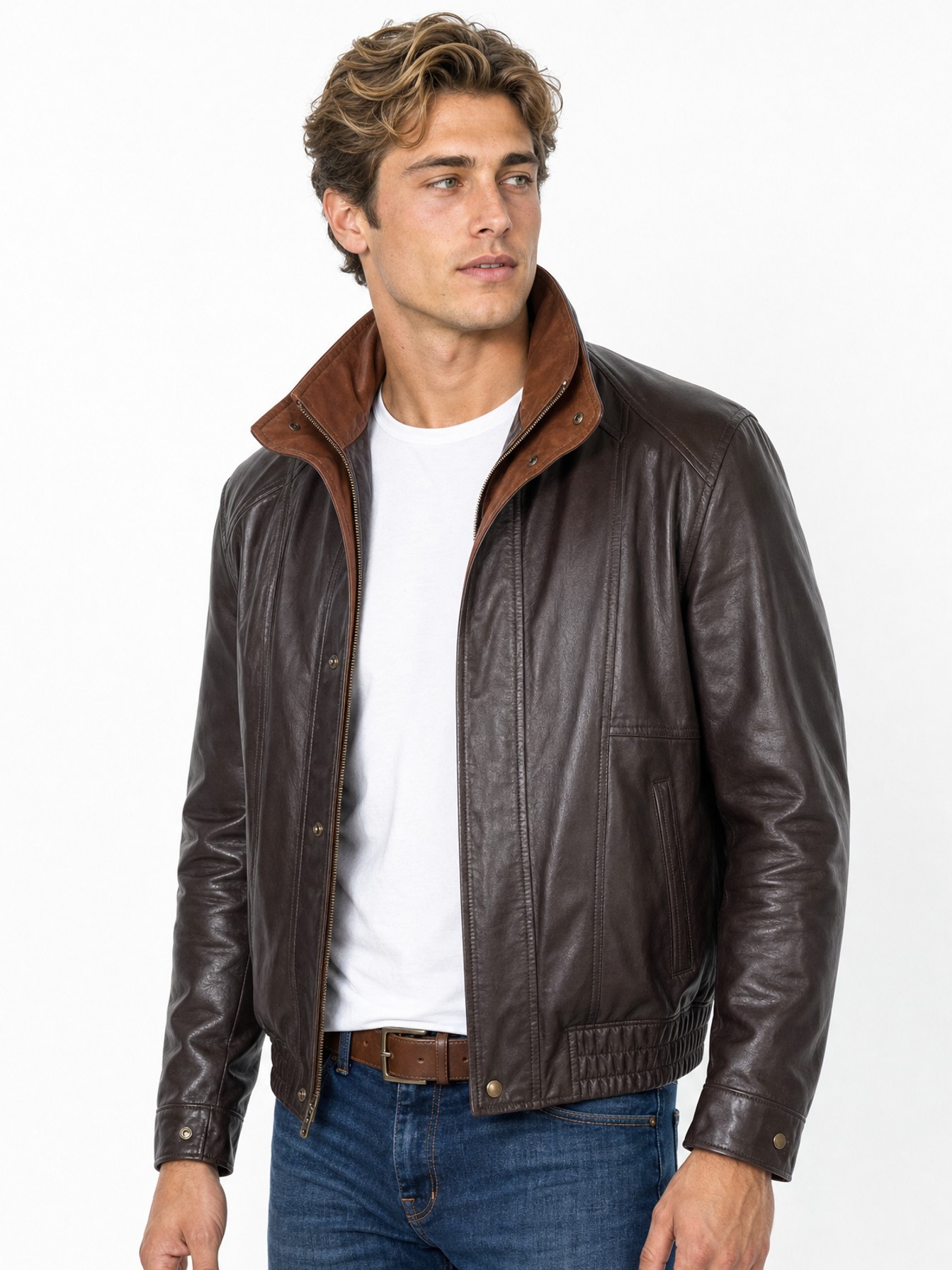 Featherlite Leather Jacket, Black With Cognac