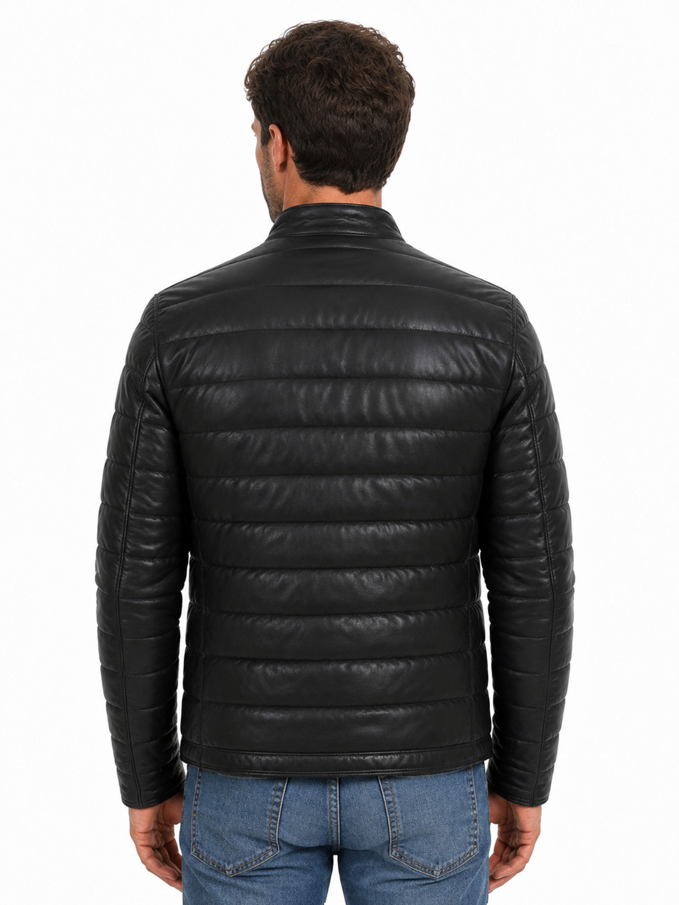 Black Ribbed Leather Jacket by Scully, back view
