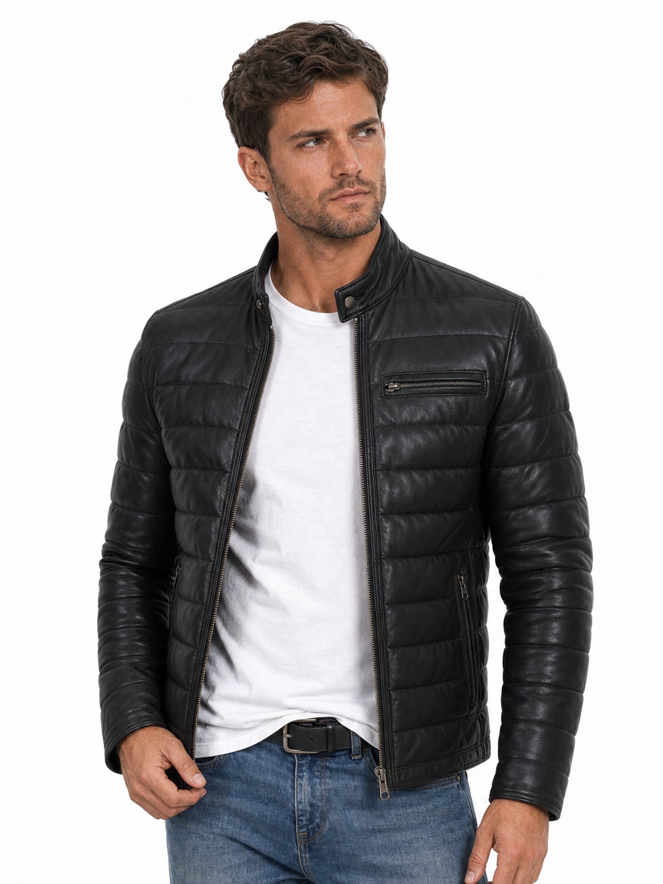 Ribbed Leather Jacket, Black