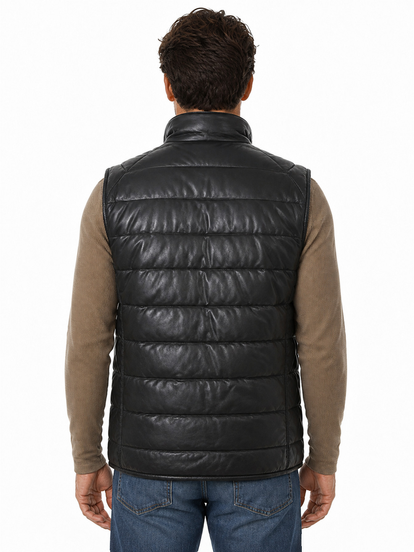 Black Ribbed Leather Vest by Scully, back view