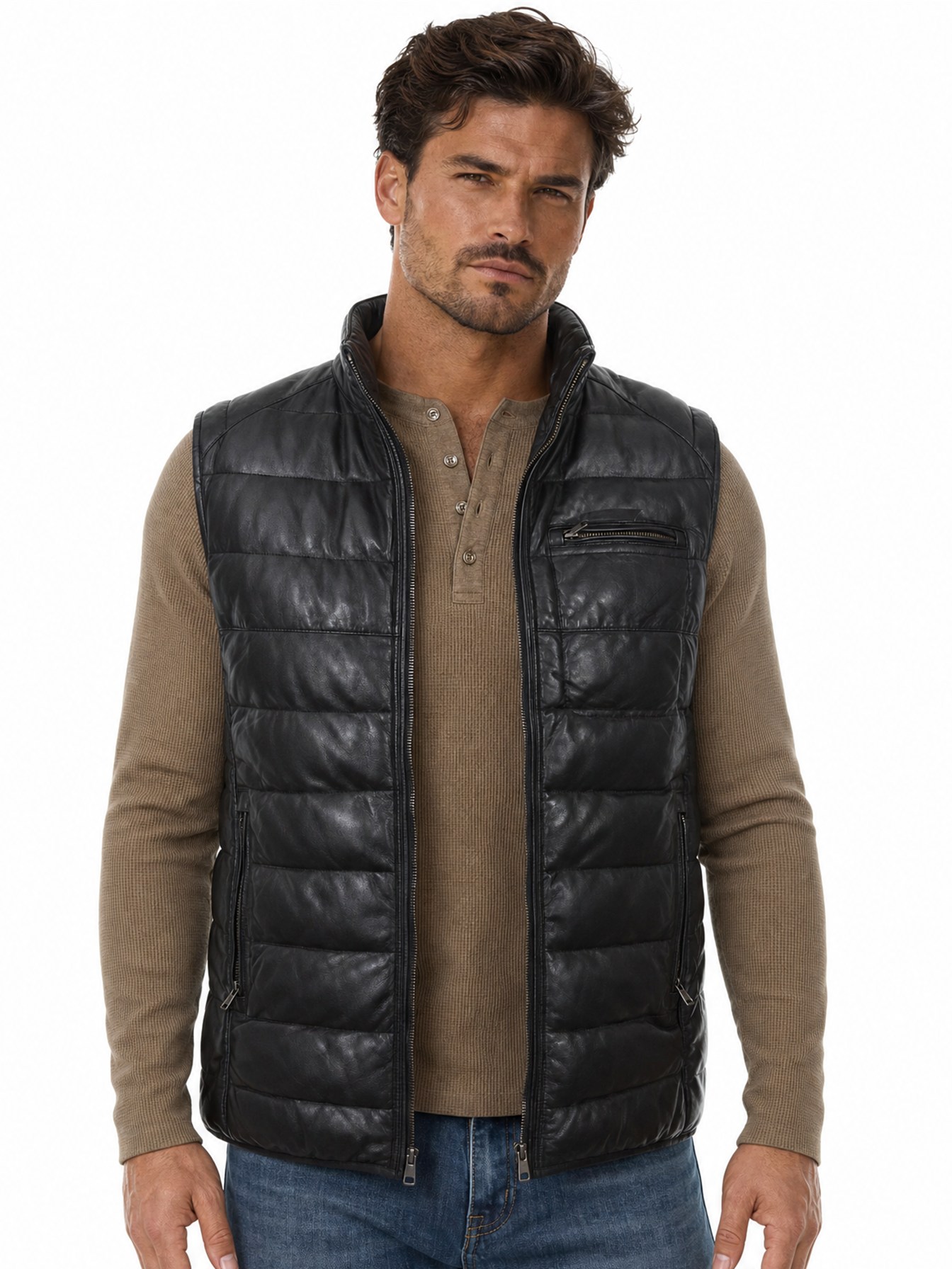 Color-Block Quilted Puffer Vest, Black