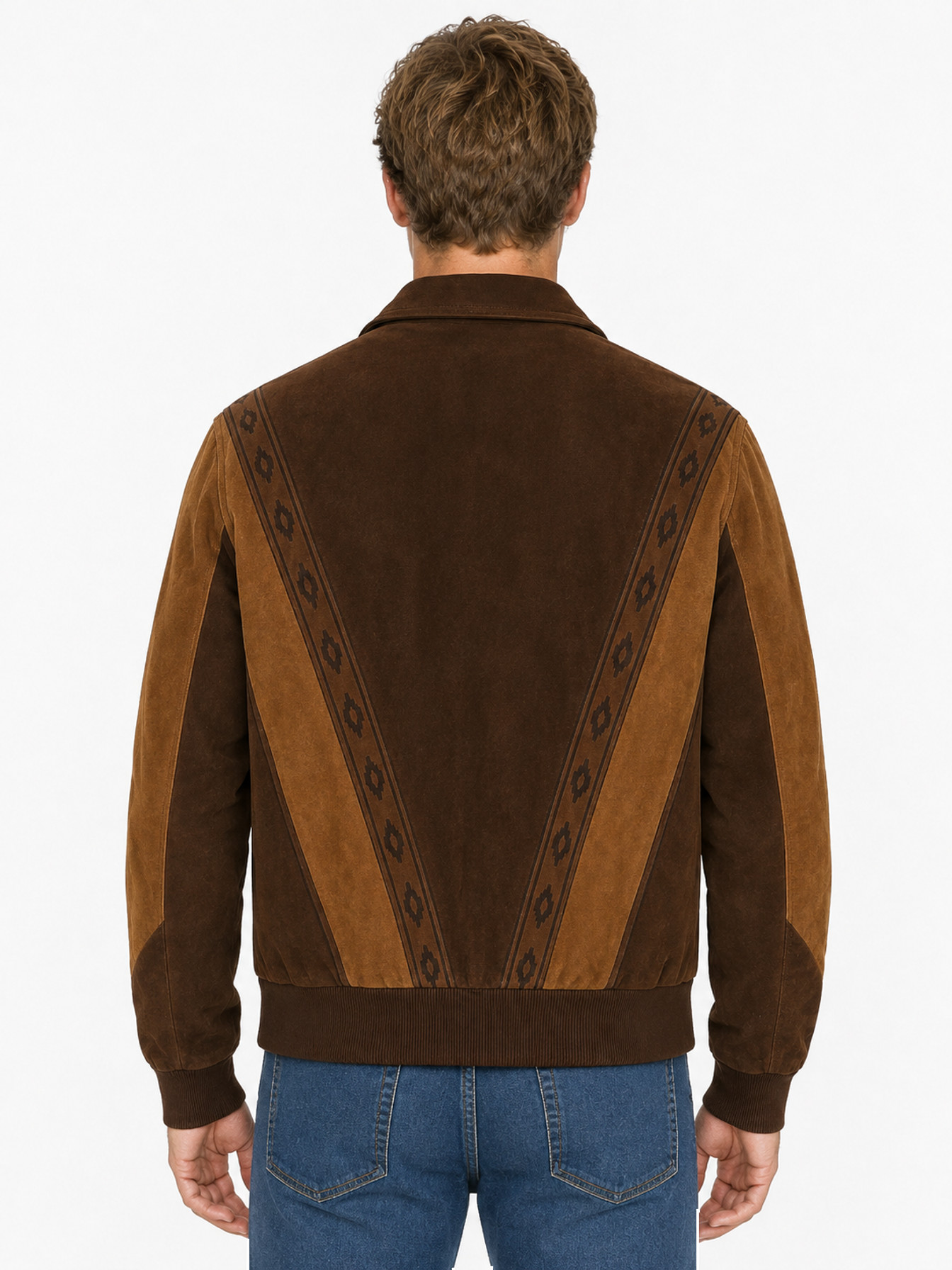 Chocolate With Cafe Brown Two-Toned Boar Suede Rodeo Jacket by Scully, back view