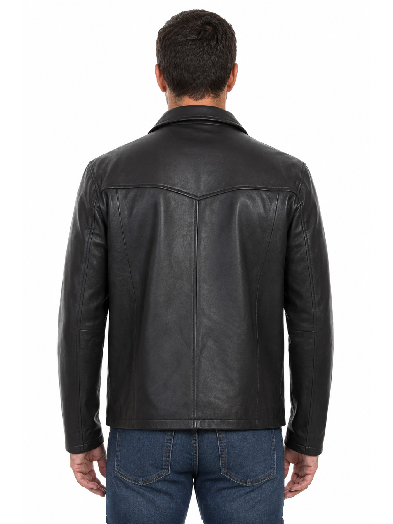 Black /Soft Touch Lamb Western Yoke Leather Jacket by Scully, back view