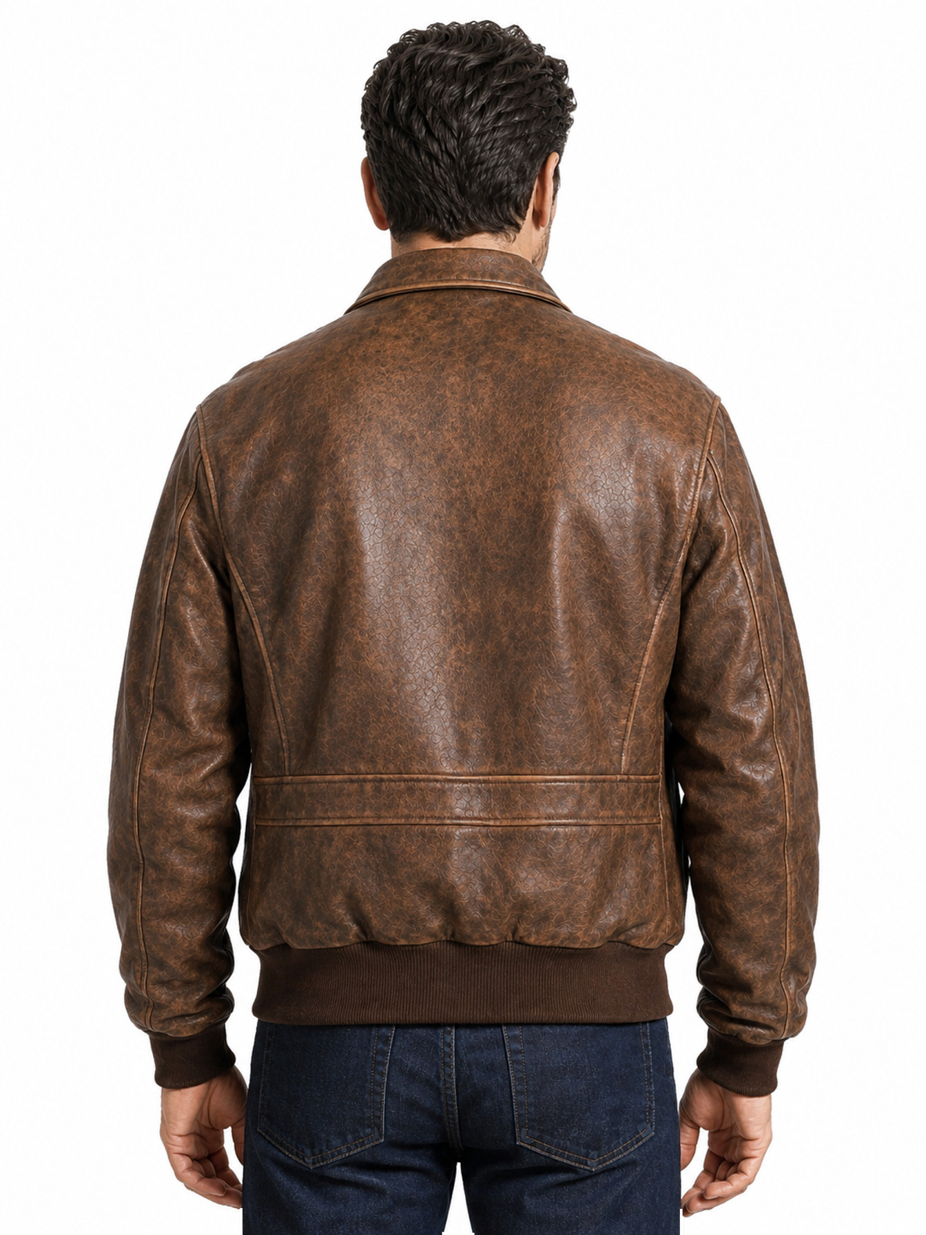 Brown Antique Lamb Lambskin Bomber Jacket by Scully, back view