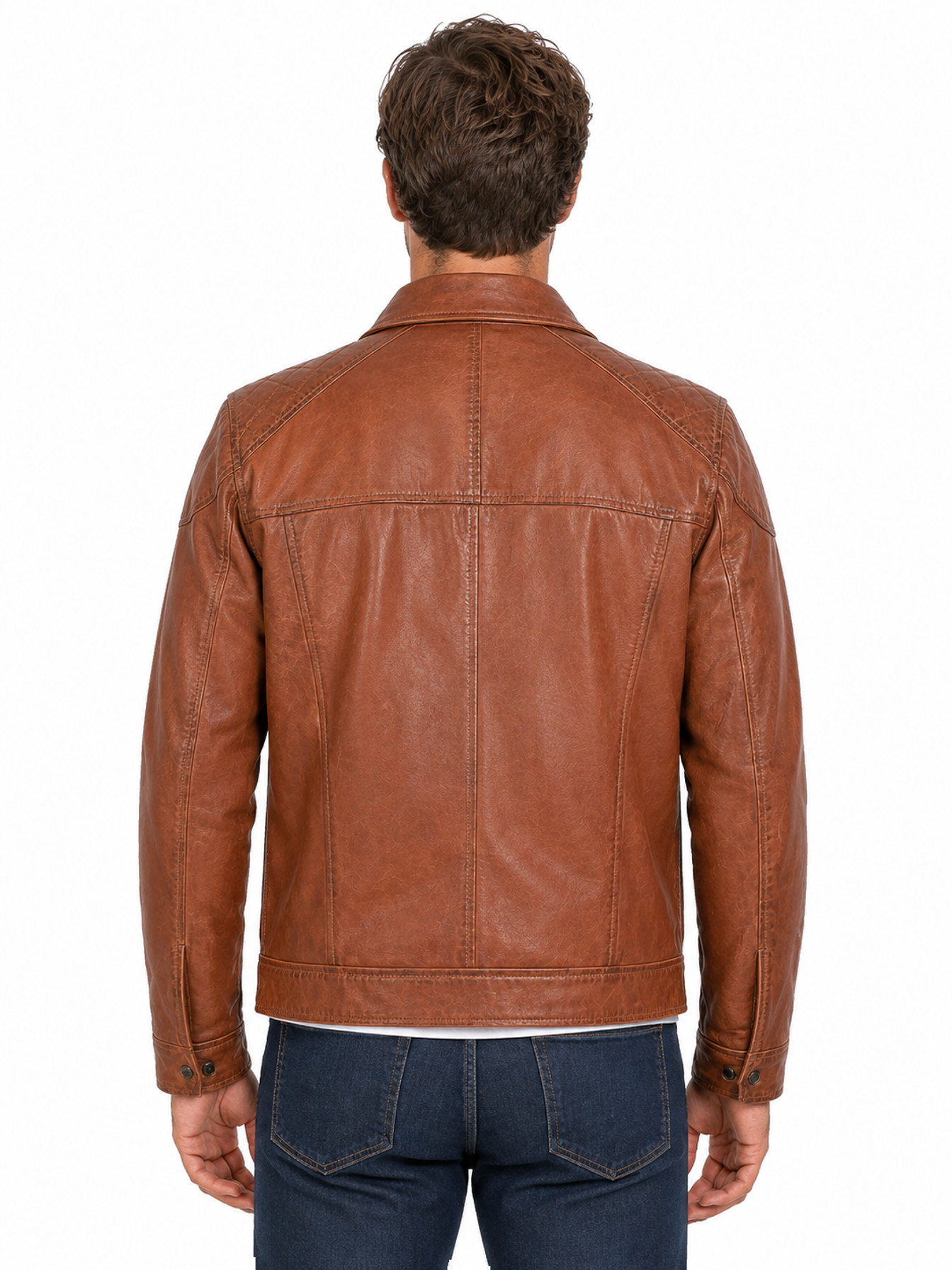 Brown Zip Front Leather Jacket by Scully, back view