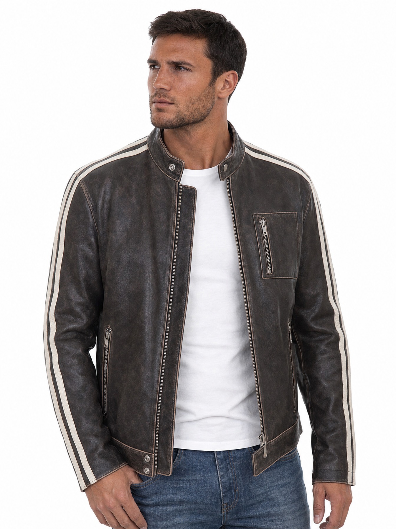 Sanded Calf Racing Jacket, Charcoal