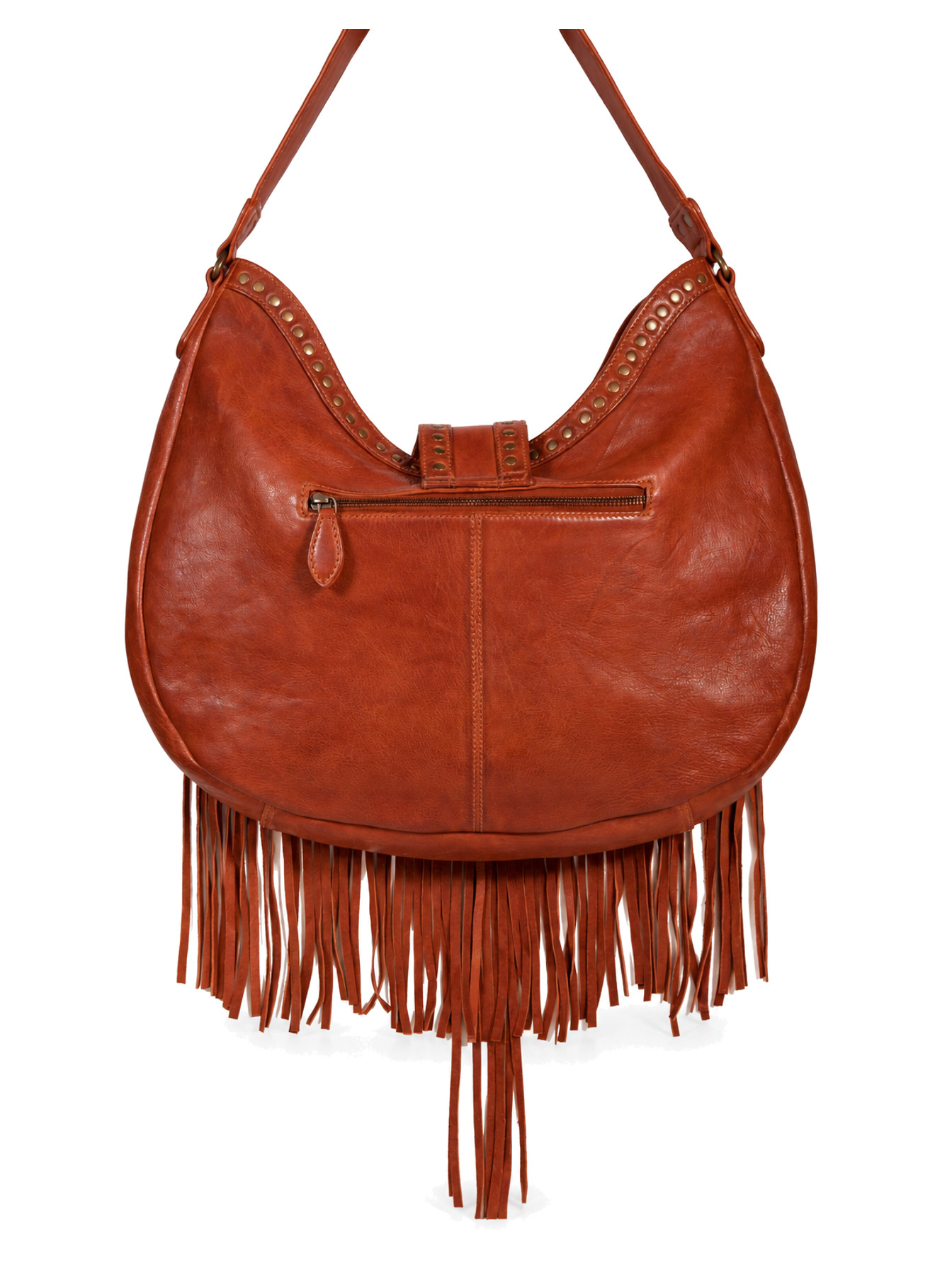 Handbag Leather Fringe And Studded Handbag by Scully, back view