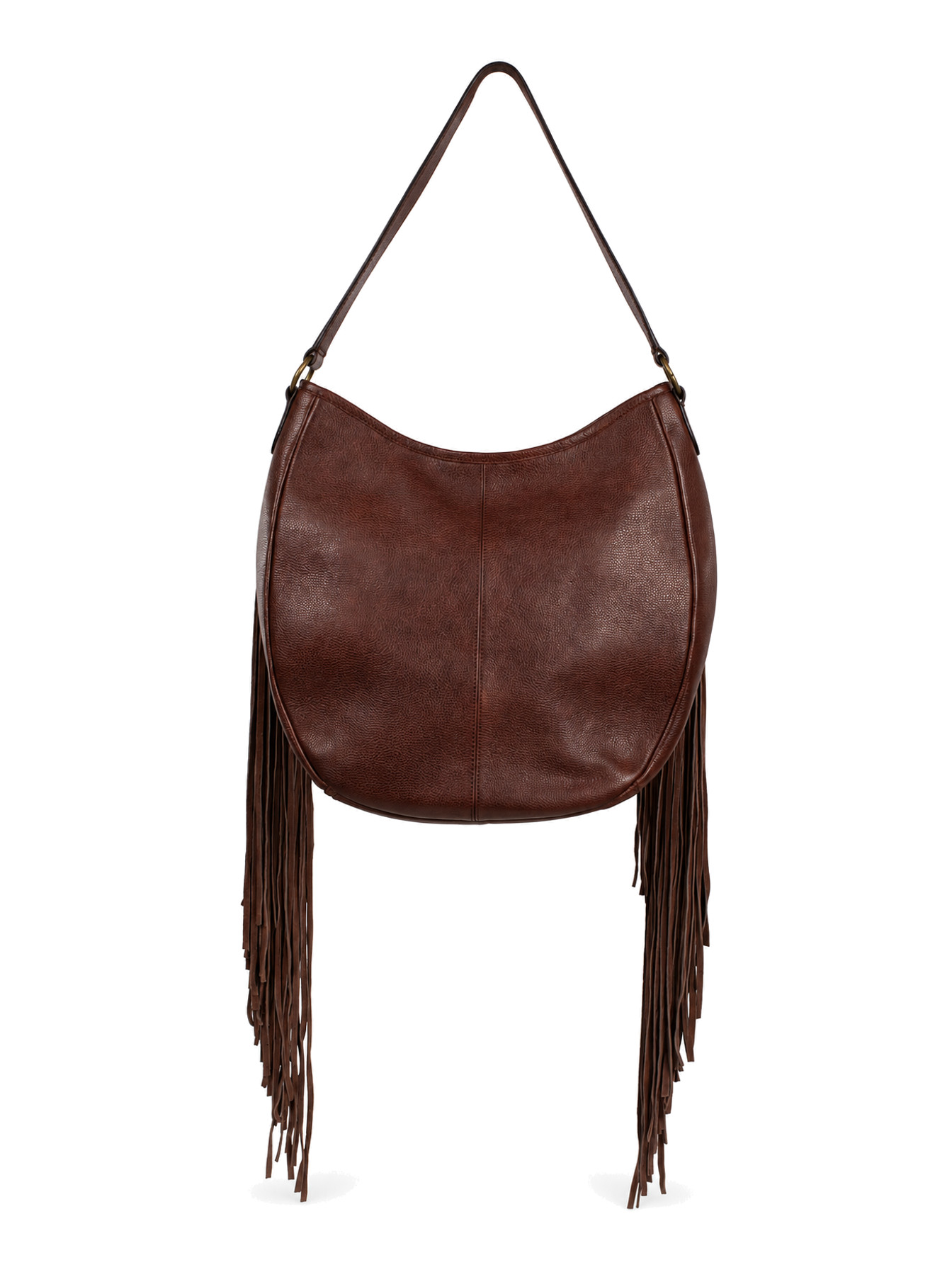 Brown Fringe Woven Handbag by Scully, back view