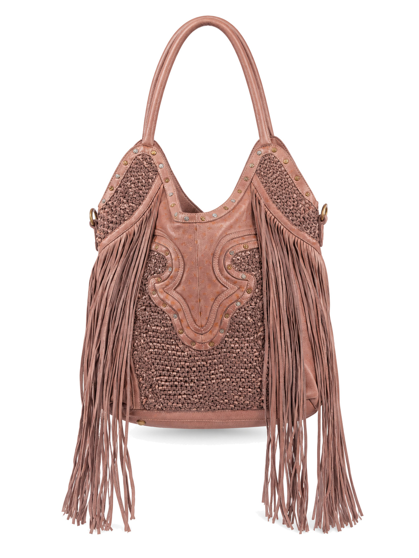 Brown Large Fringe Bucket Handbag by Scully, back view