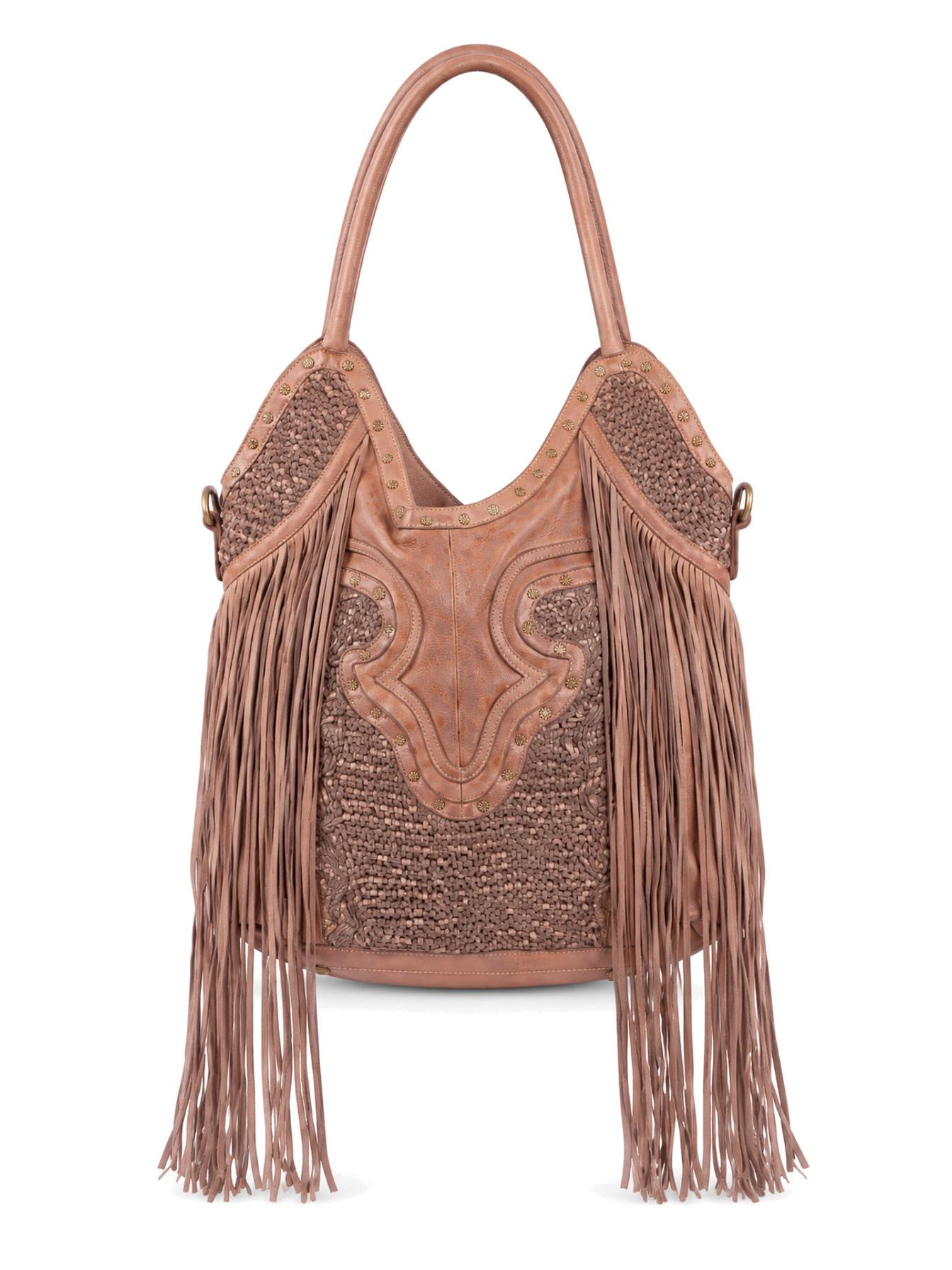 Brown Large Fringe Bucket Handbag by Scully
