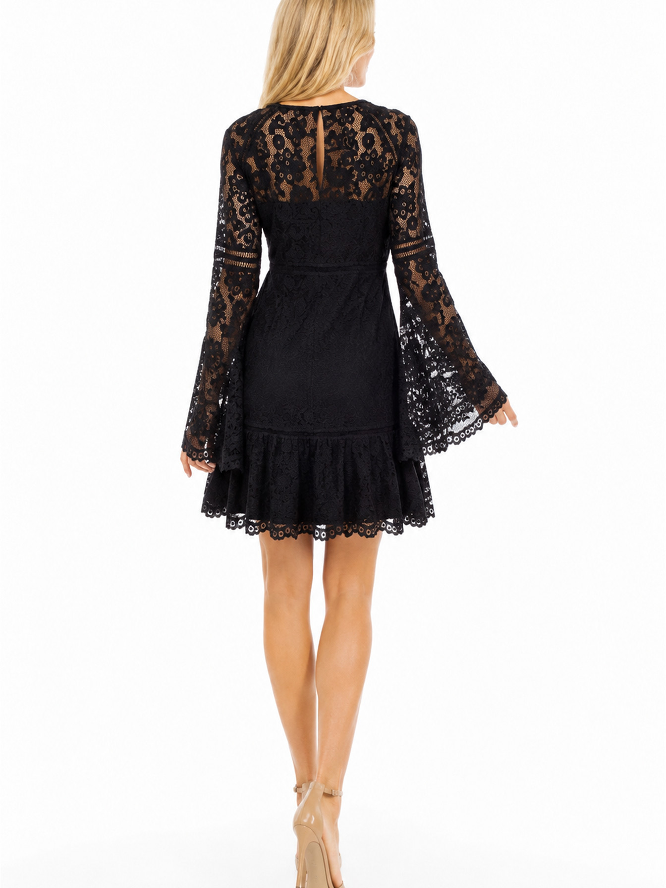 Black Scalloped Lace Dress by Scully, back view