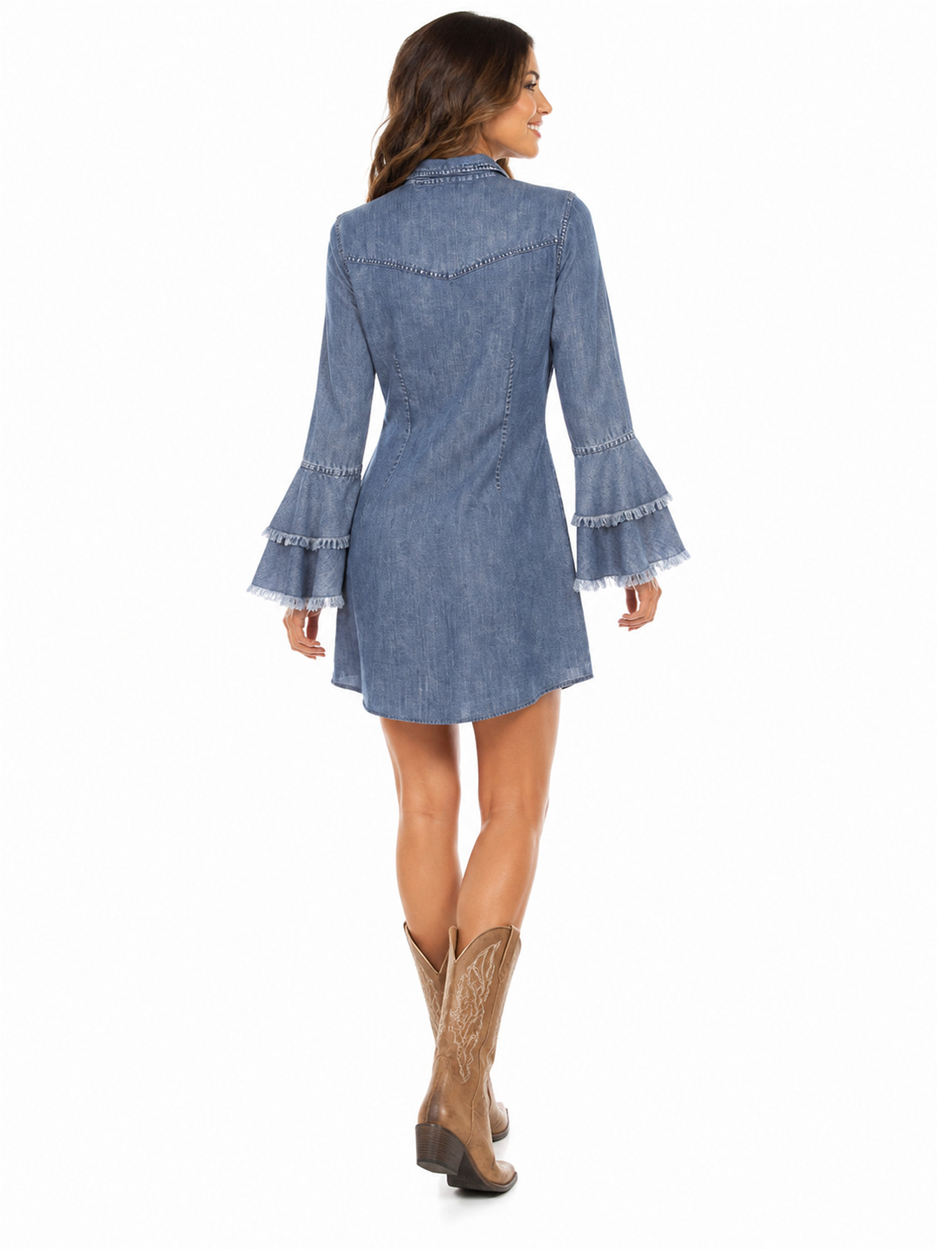 Denim Western Yoke Shirt Dress by Scully, back view