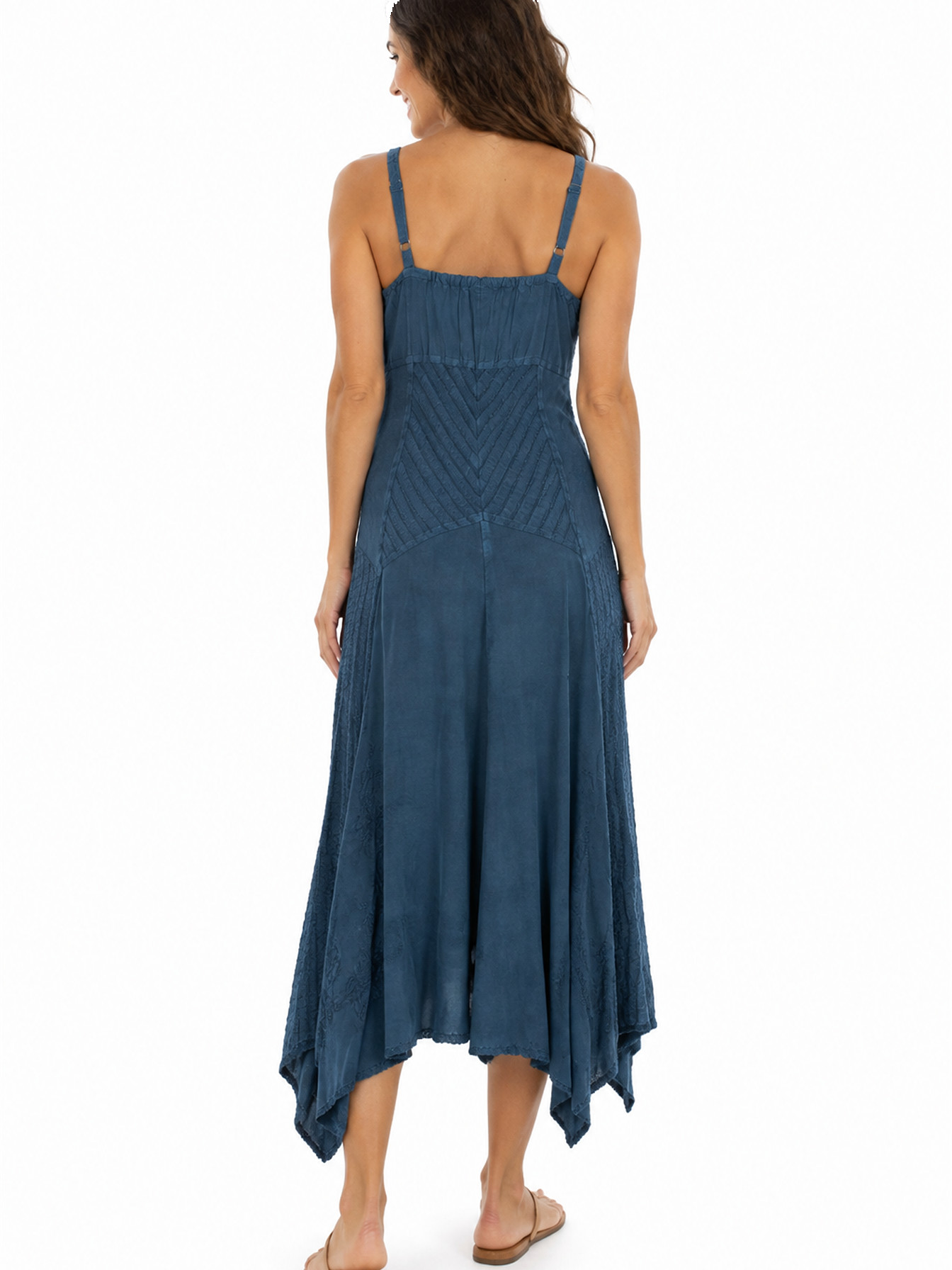 Electric Blue Paneled Long Spaghetti Strap Dress by Scully, back view