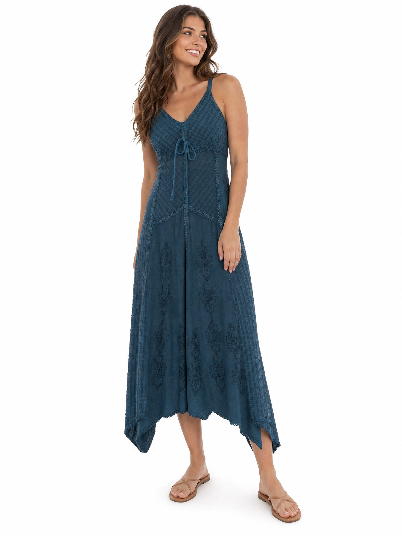 Electric Blue Paneled Long Spaghetti Strap Dress by Scully