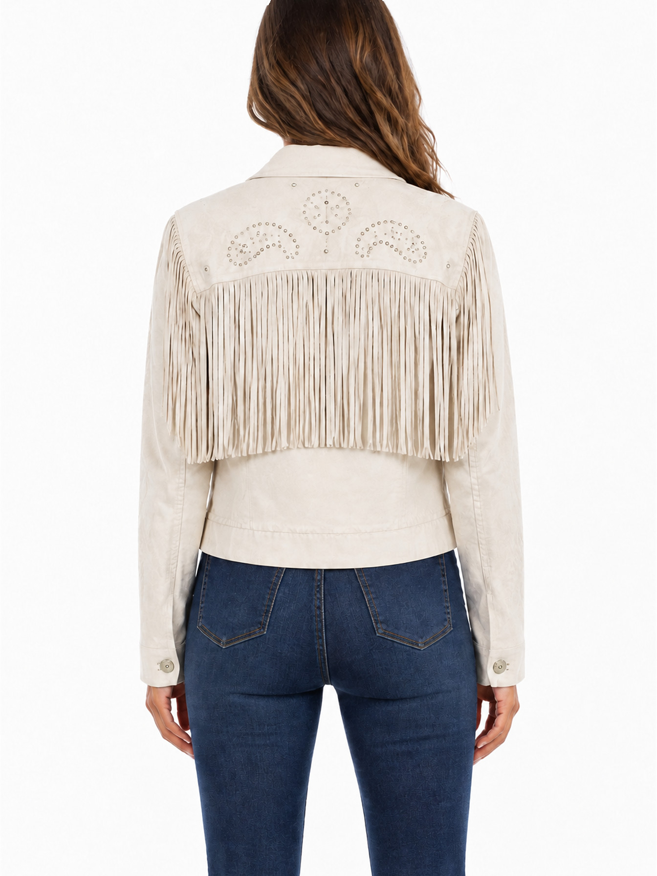 Off White Fringe Jean Jacket by Scully, back view